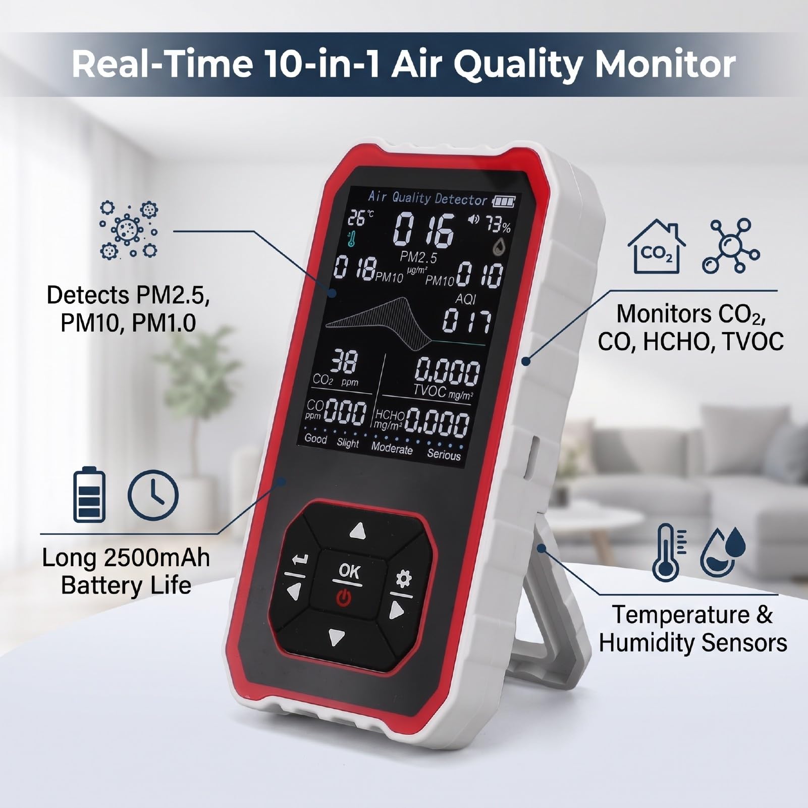 Marhynchus Détecteur de qualité de L’air 10 en 1, Moniteur CO2 PM2.5 HCHO