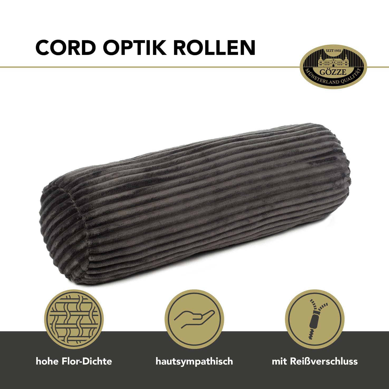Gözze Kissenrolle Cord Optik Nackenstütze 70 x 22 cm Anthrazit