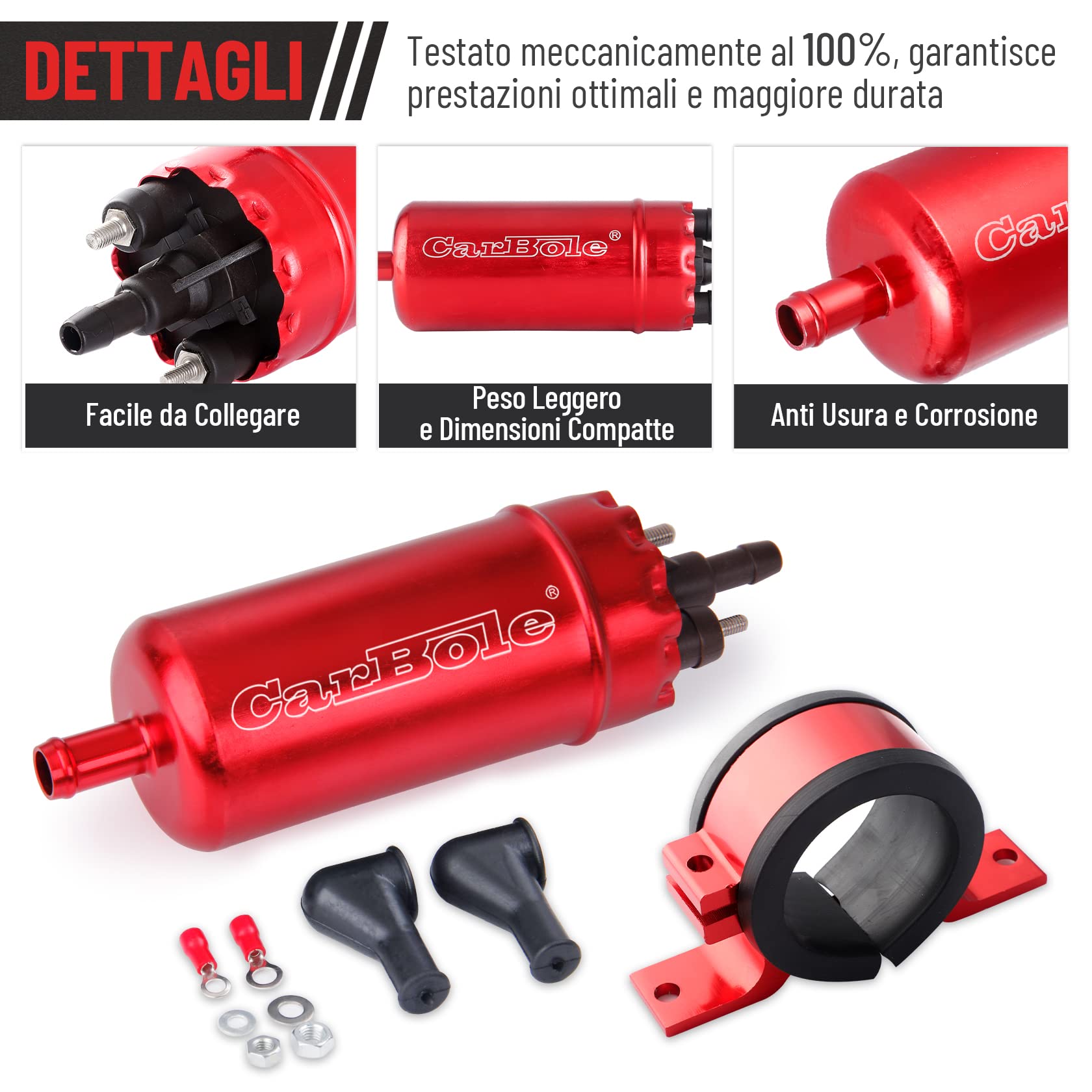CarBole Pompa del Carburante Elettrica Esterna in Linea a 125PSI,Pompa per Carburante ad Alta Pressione 12V e Staffa Ammortizzante,250BHP,Sostituzione del,Rosa