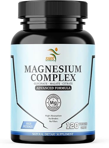Complejo de magnesio  470 mg de glicinato de magnesio, malato y citrato para músculos, nervios y energía  Alta absorción  Vegano, sin OMG  120