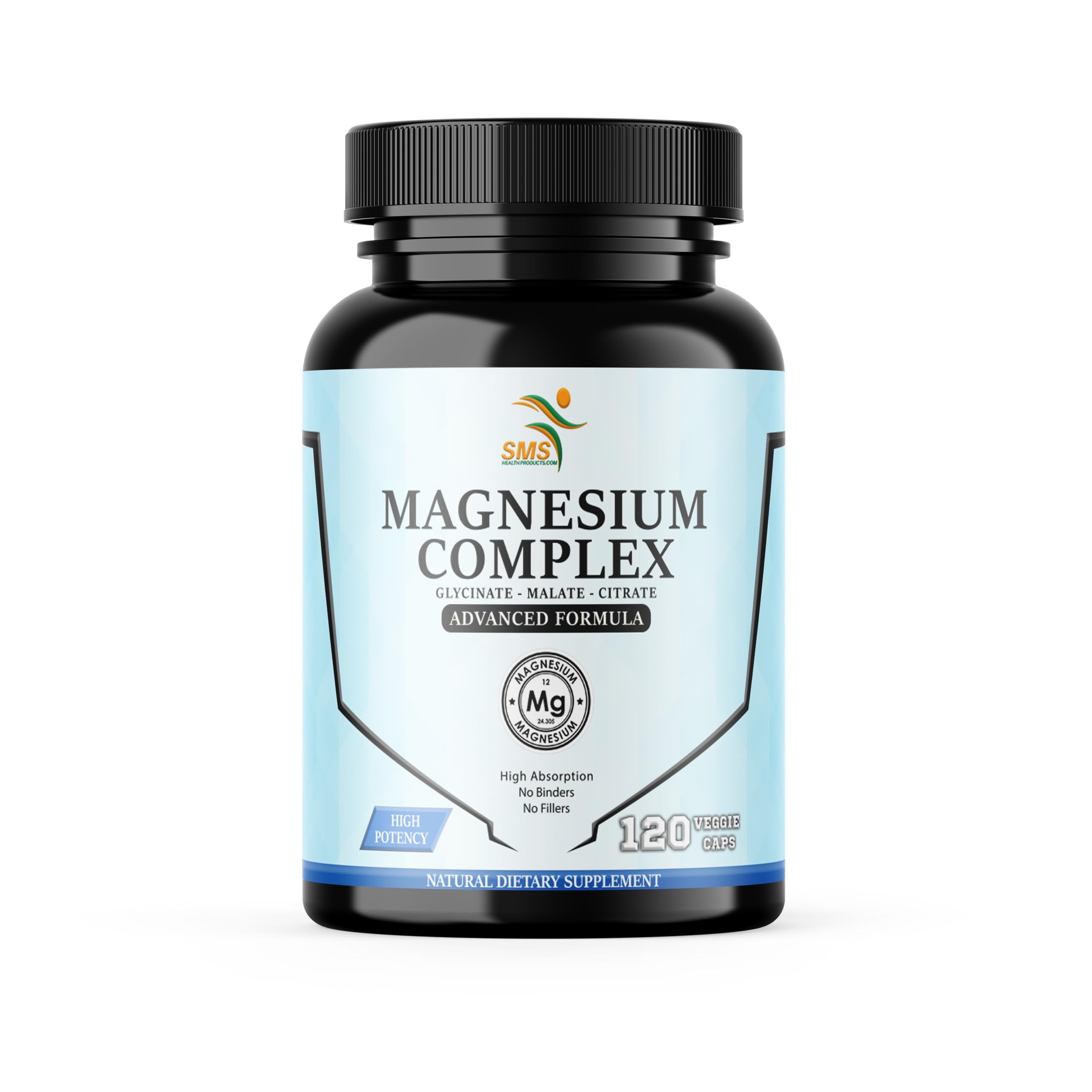 Magnesium Complex 470mg, No Fillers, Magnesium Glycinate, Malate & Citrate, High Absorption Formula, Vegan, Non GMO, 120 Capsules