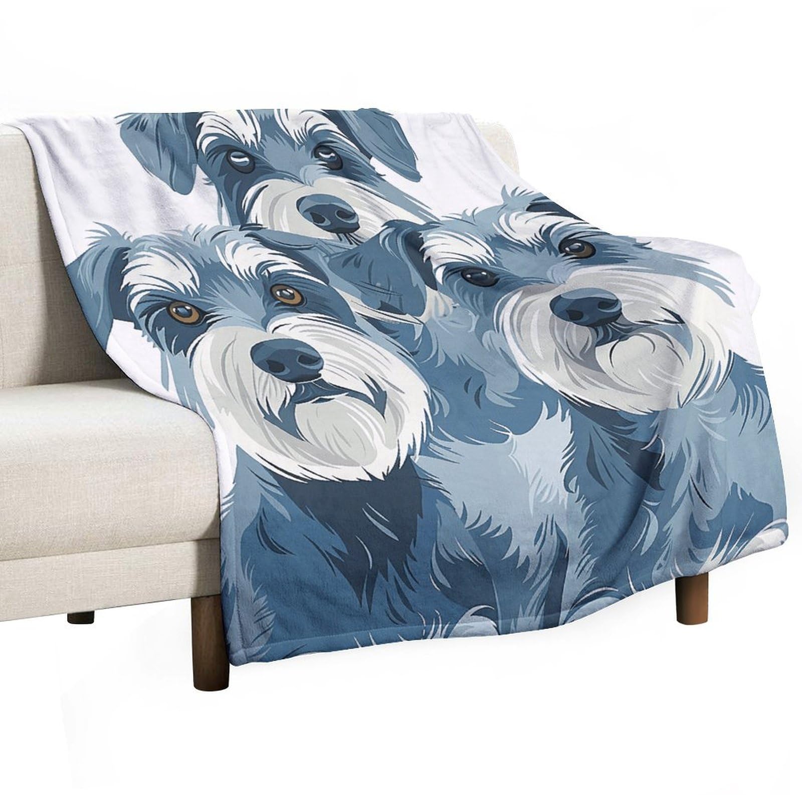 Couverture personnalisée trois chiens en flanelle légère pour lit et canapé