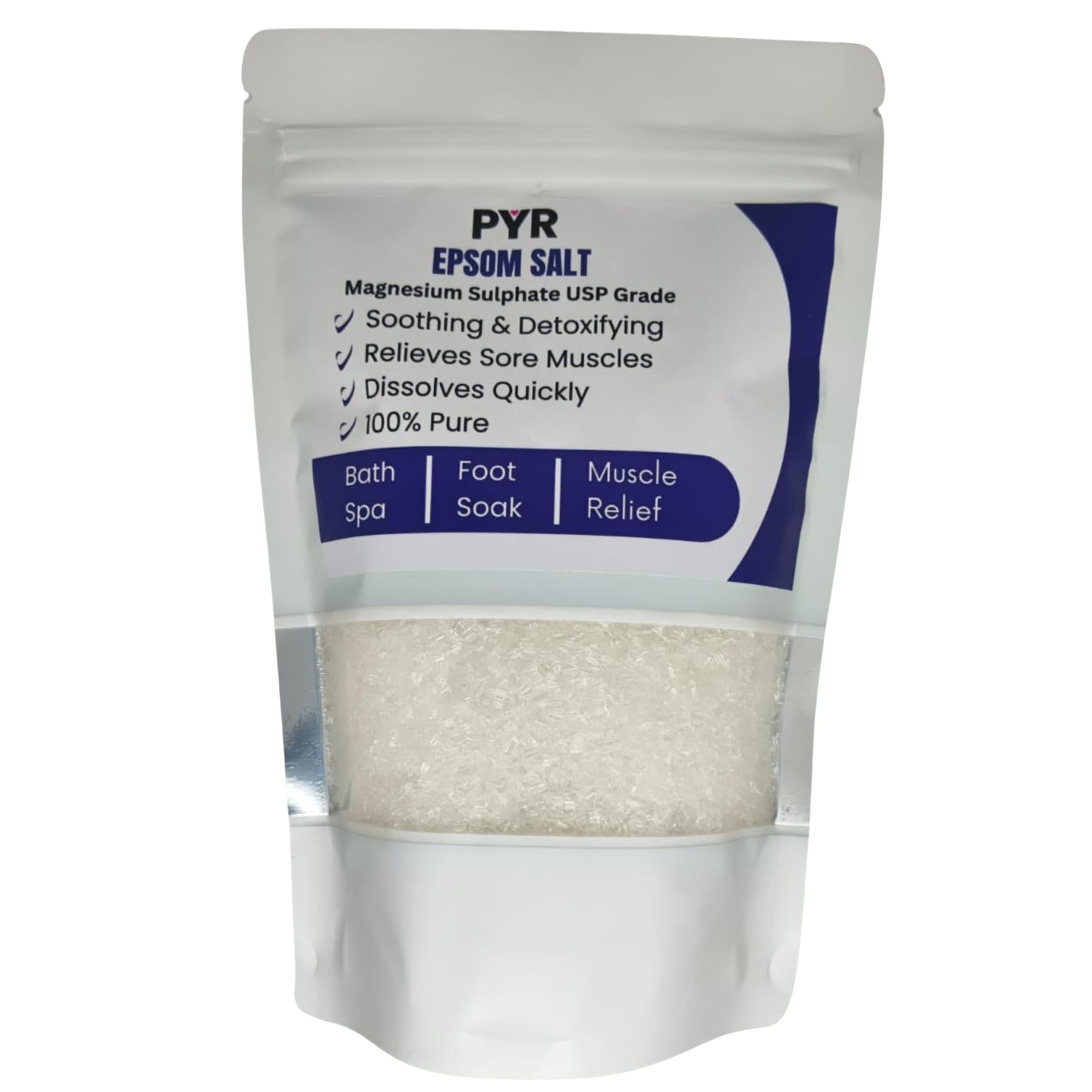 PYR Epsom Salt Soak, Unscented, Magnesium Sulfate USP, Muscle and Feet Relaxation, Soothing, Pack of 1, 800gm