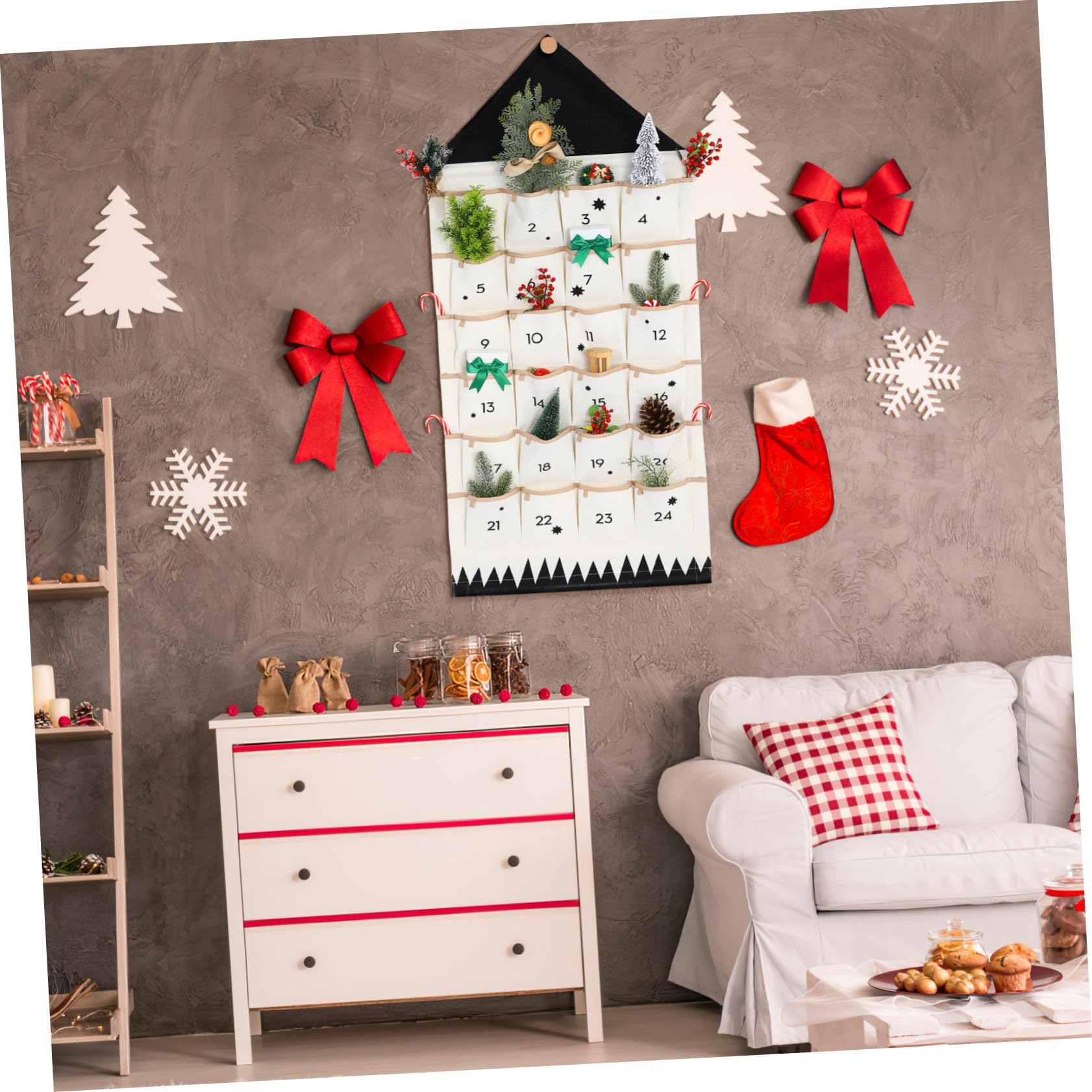 Weihnachtlicher Adventskalender zum Aufhängen Hängende Aufbewahrungstasche Tür Wand Organizer für Kinderzimmer Schlafzimmer Countdown Kalender Geschenkbeutel