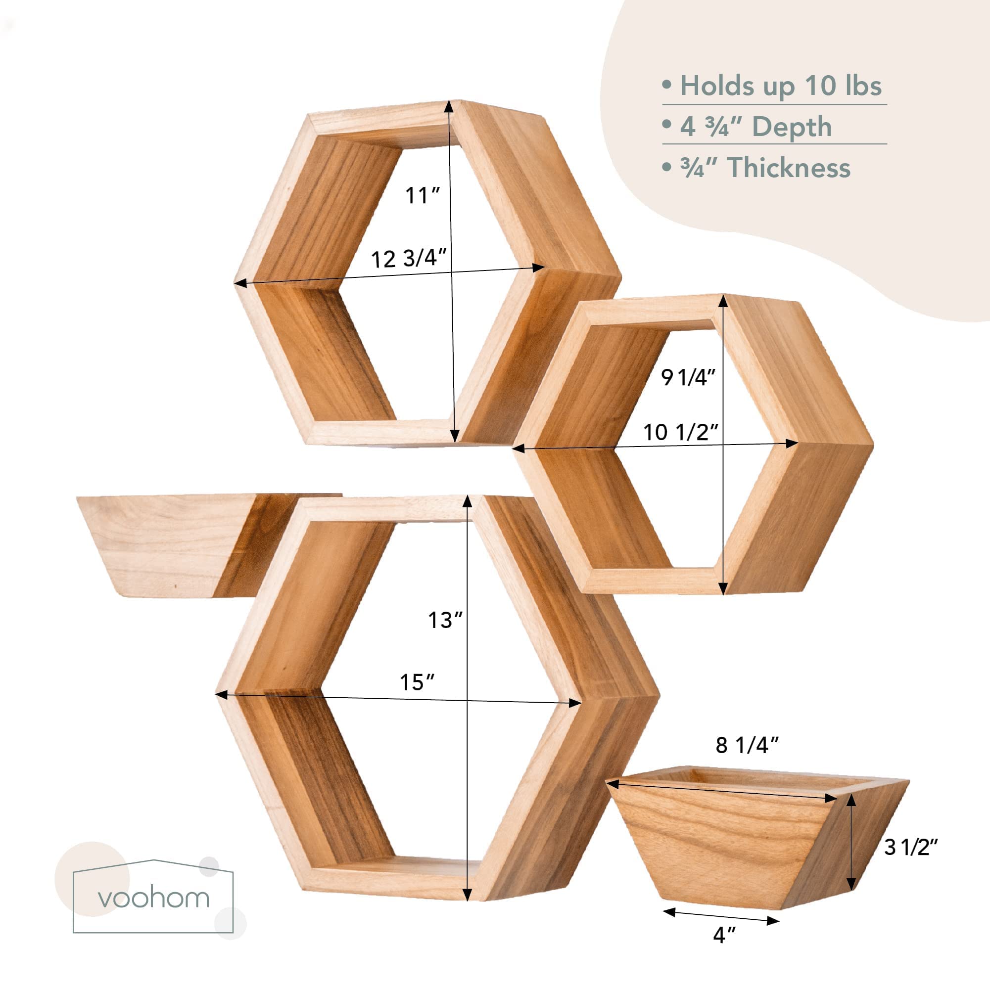 voohom Hexagon Floating Shelves Set of 3 2 Wooden Plant Pots Floating Shelves