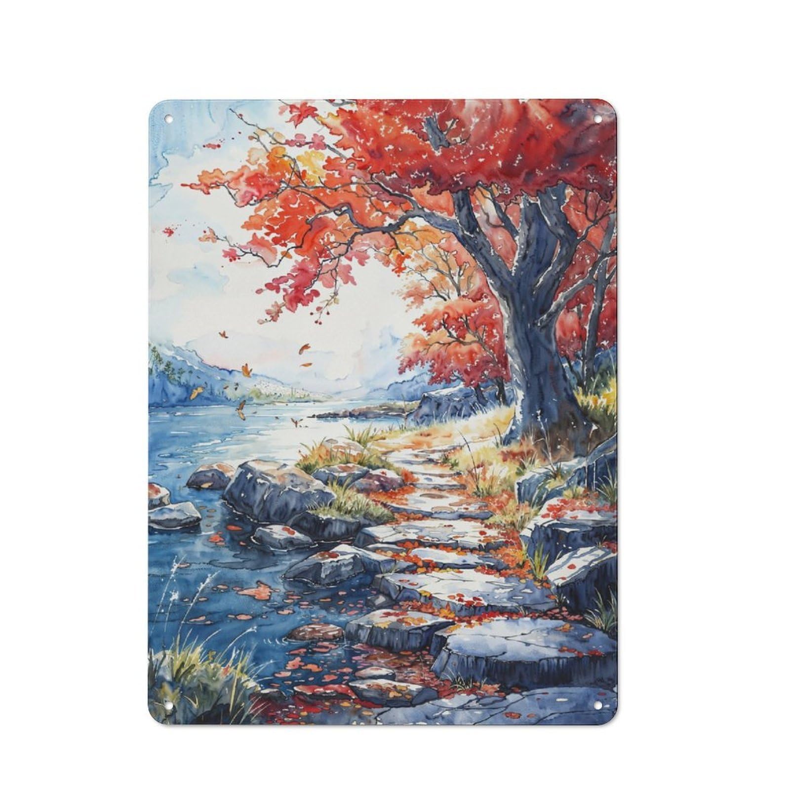 Junmoney Crimson Foliage Trail For Hobby Room Or Studio, Retro-Style Tin Sign 40X30cm, For Room Styling Across Hobby Rooms And Studios