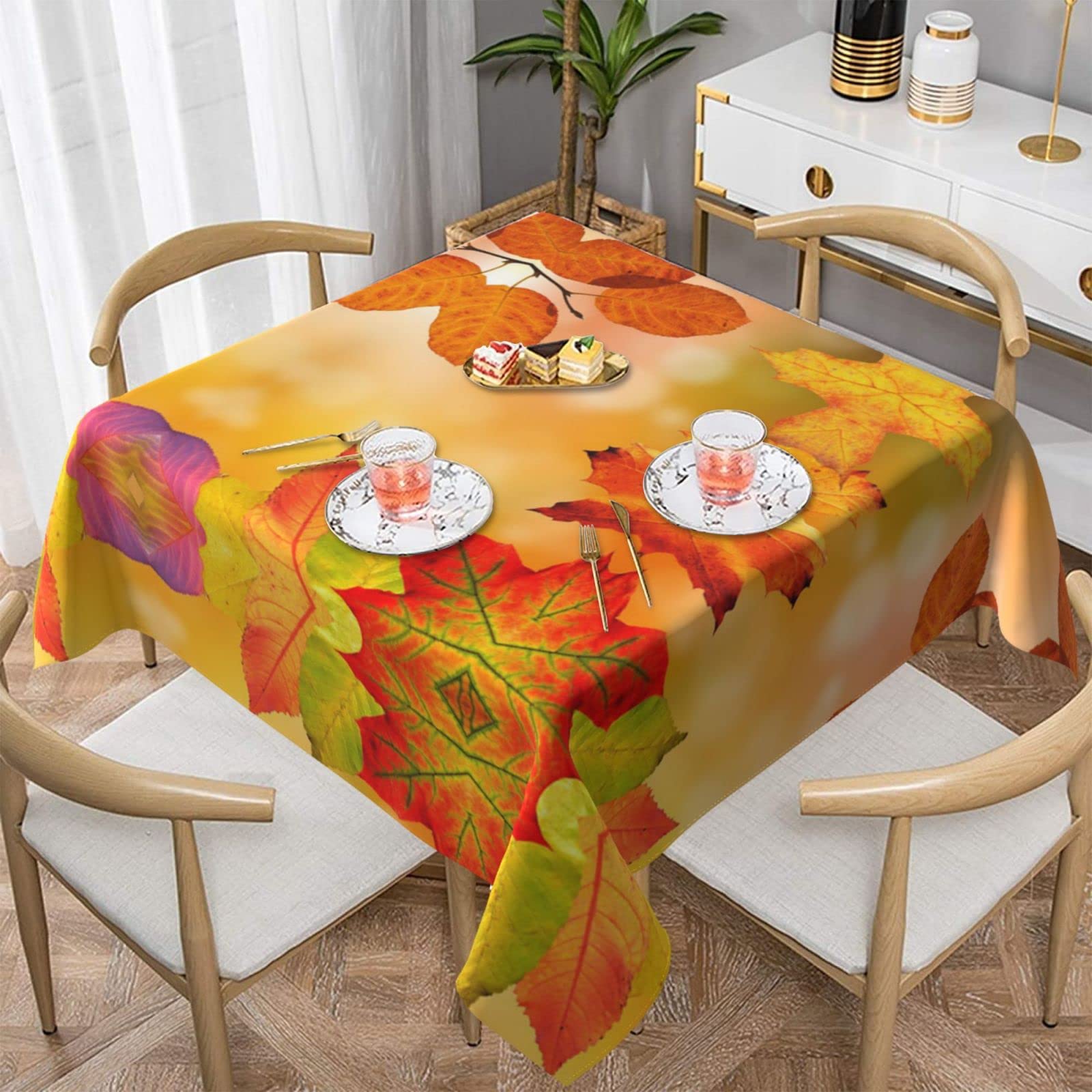Lawenp Autumn Square Wrinkle-Free Table Cloth Cover Table Decorative for Wedding Dinning Party Banquet Tabletop