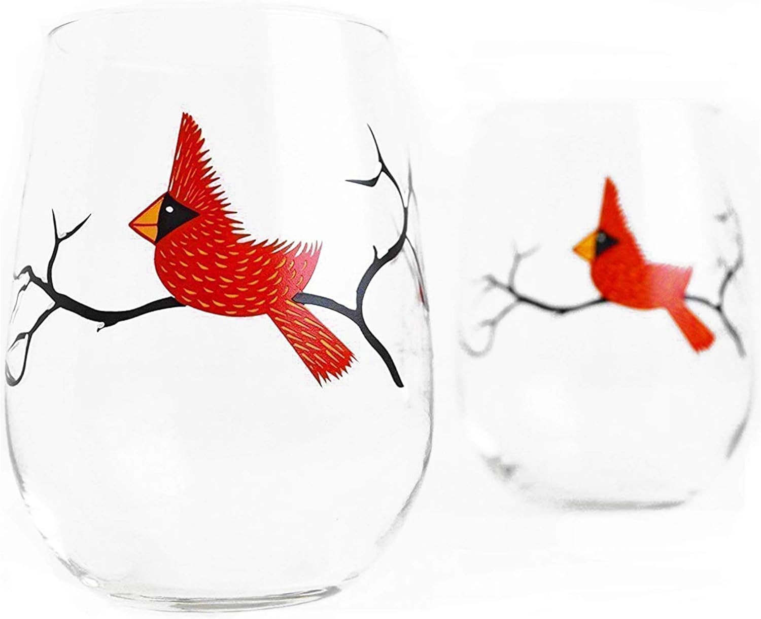 Cardinal Stemless Wine Glassware - Set of 2 Christmas Glasses