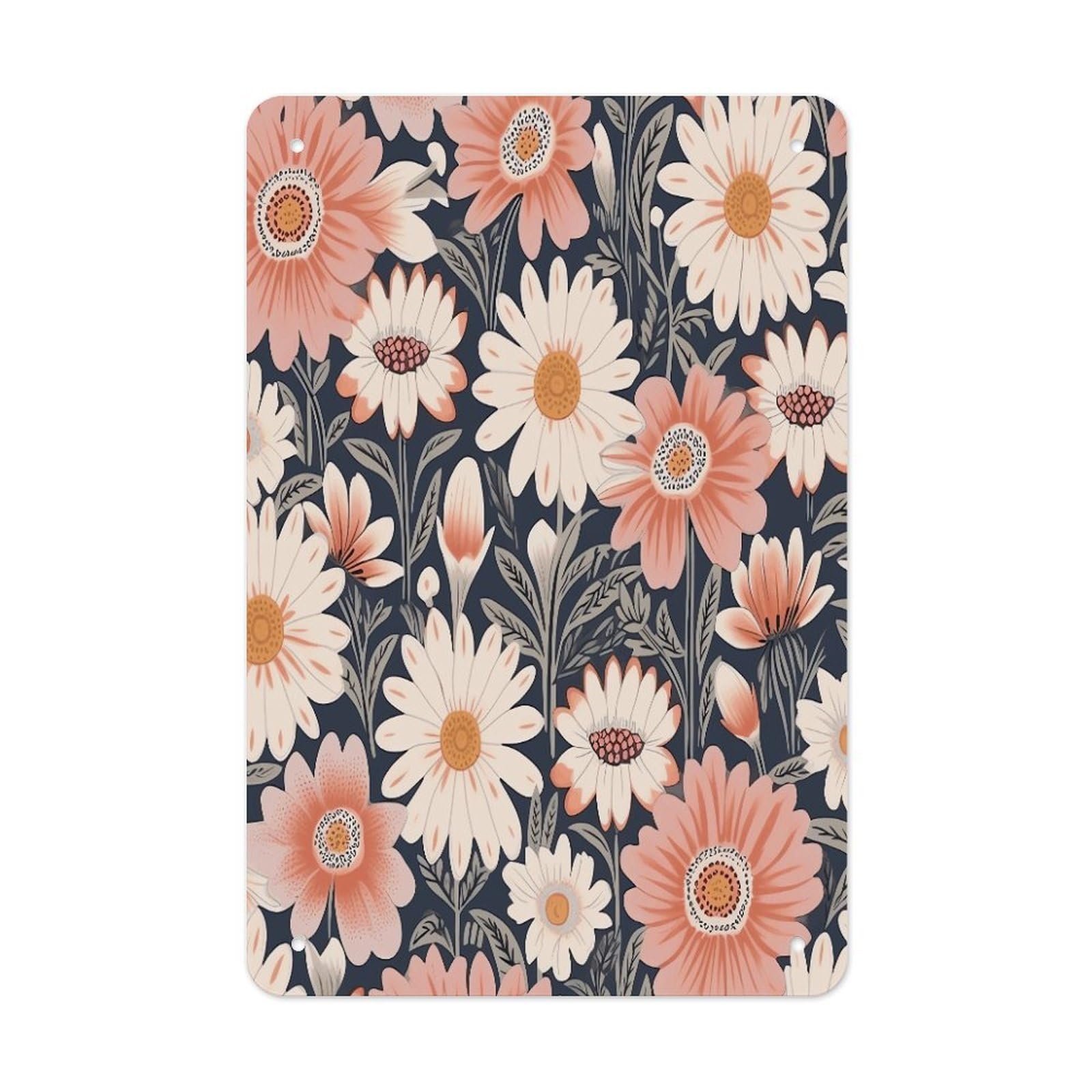Btcowzrv Style Hand Drawn Peach Flowers Metal Tin Sign Wall Decor Hanging Plaque