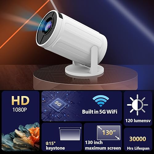 Miniatura 5 de Mini proyector con WiFi, proyector portátil 720P HDMI 150 ANSI, soporte de ángulo ajustable ligero, enfoque manual, compatible con teléfono