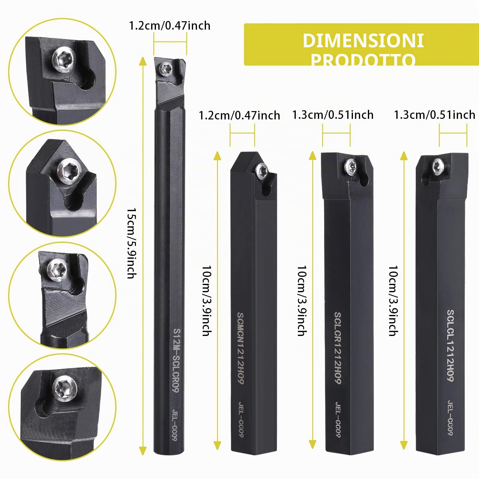 VerRich - Utensili per tornitura, S12M SCLCR09/SCLCR1212H09/SCLCL1212H09/SCMCN1212H09 Barra di foratura per tornitura con 10 inserti CCMT09T304