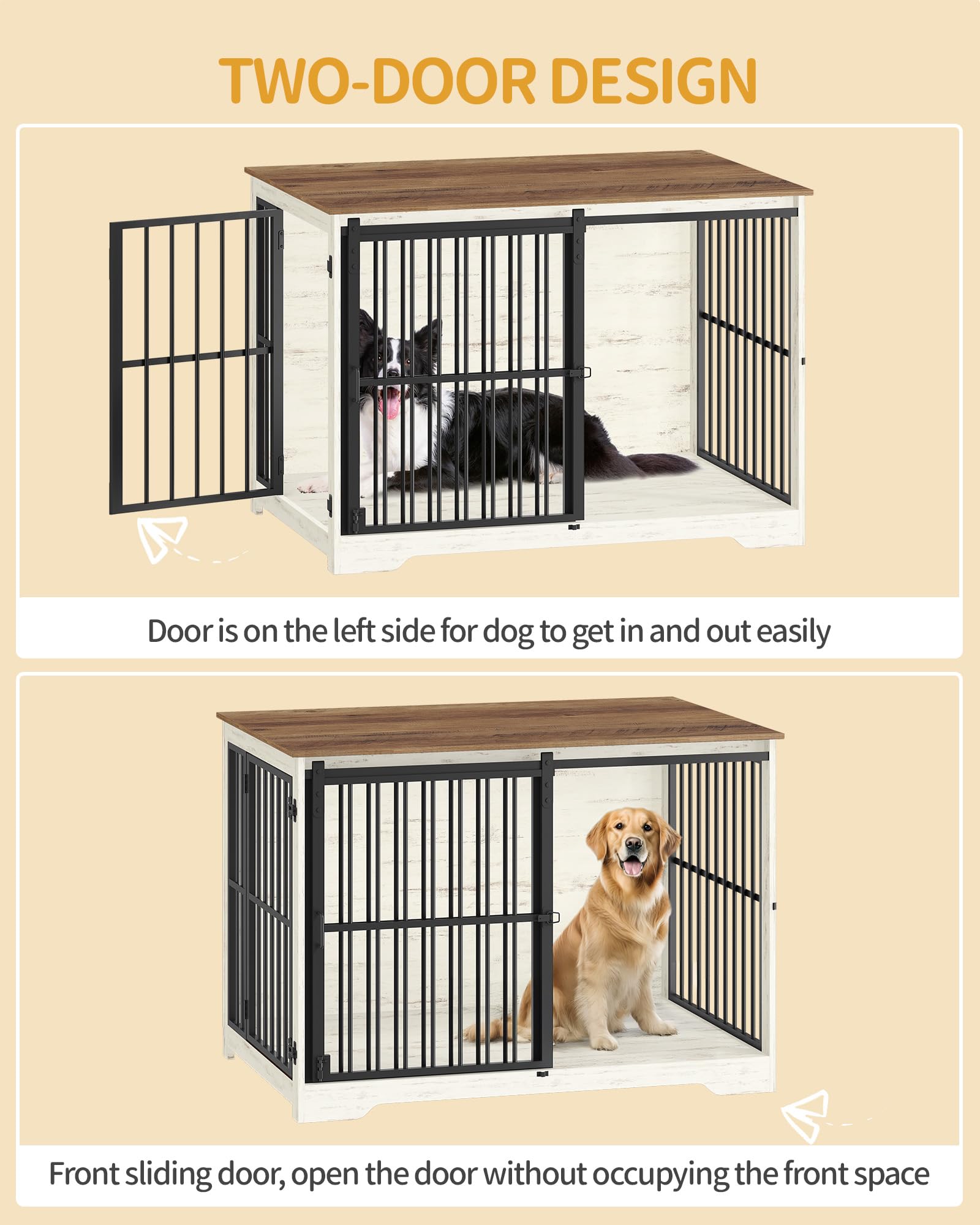 Hzuaneri 110cm Jaula para Perros, Mesa Auxiliar, casa Moderna para Perros, Jaula para Cachorros, dúplex para Animales, 2 Puertas, 65 × 110 × 81 cm, Blanco Marrón DFC84414B