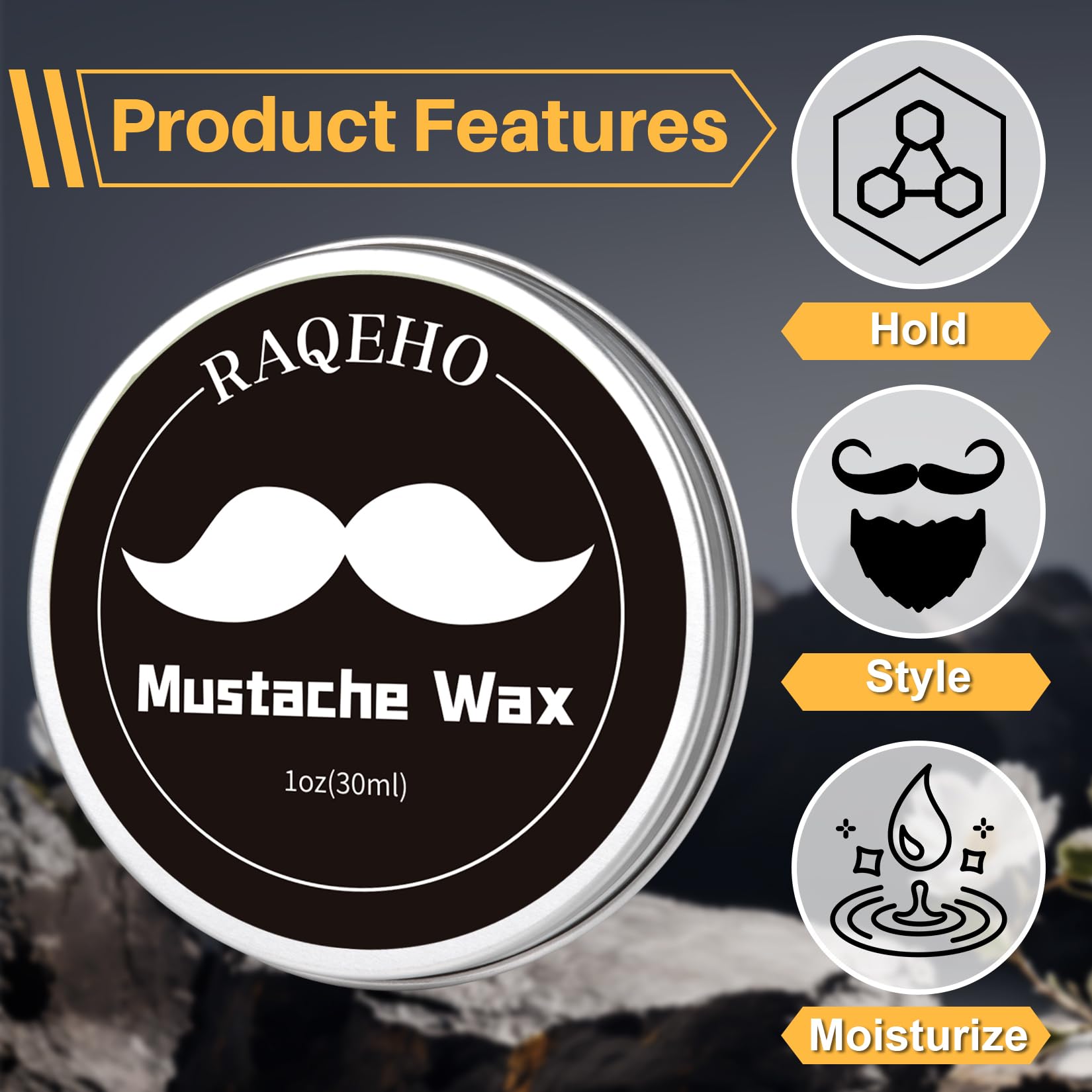 1oz Mustache Wax For Men - Unscented Strong Hold Moustache Beard Wax Styling Paste Thickener Grooming Balm Cera Para Barba De Hombre Moisturizer Men'S Beard &Mustache Care Product With Shea Oil