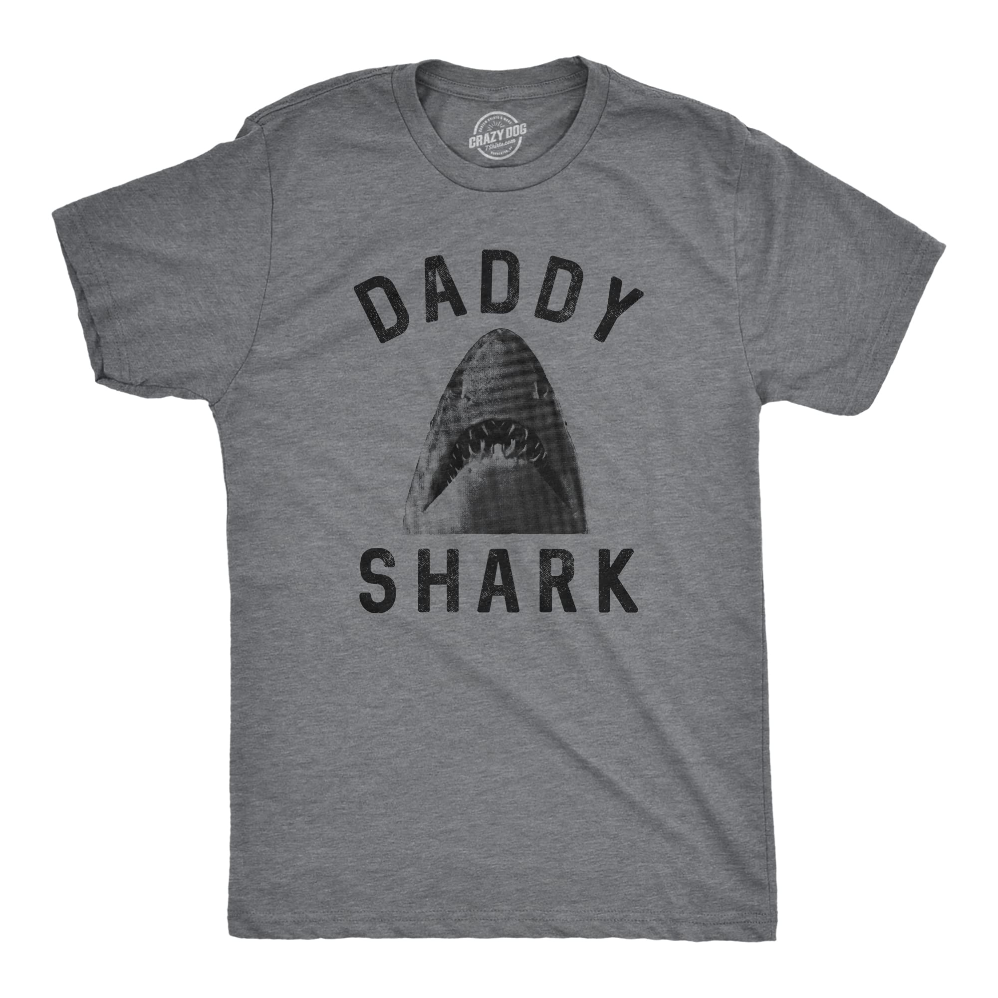 Mens Daddy Shark T Shirt Funny Shark Face Chomp Jaws Fathers Day Graphic Tee