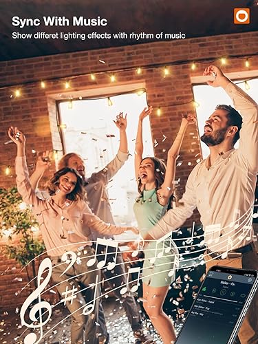 Miniatura 3 de addlon Guirnalda de luces inteligentes para exteriores de 48 pies, luces de patio regulables con 15 bombillas LED impermeables, tira de luces para