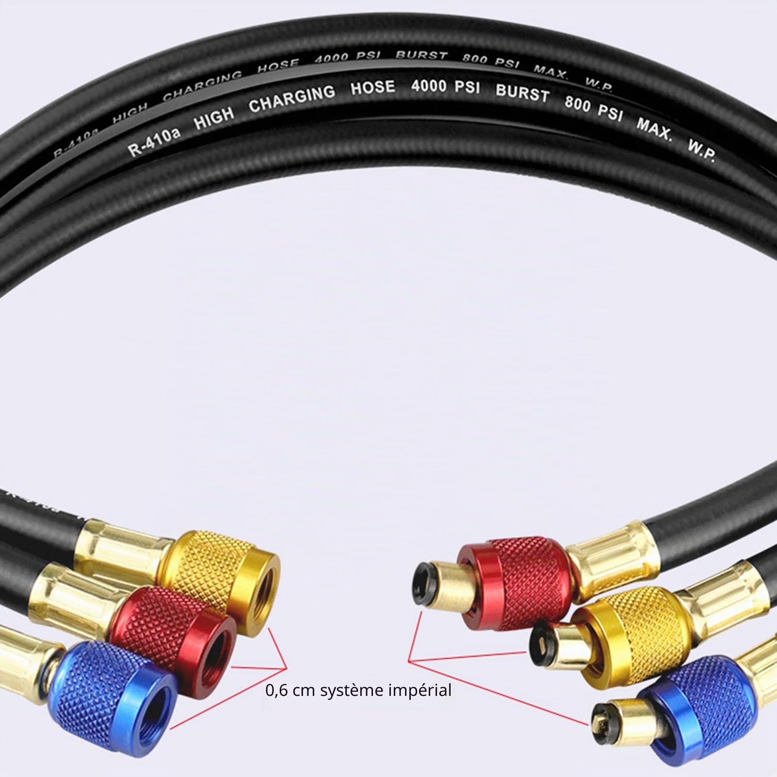 Tuyau de collecteur CVC avec valves et 4 adaptateurs en laiton pour systèmes R134A R410A R22