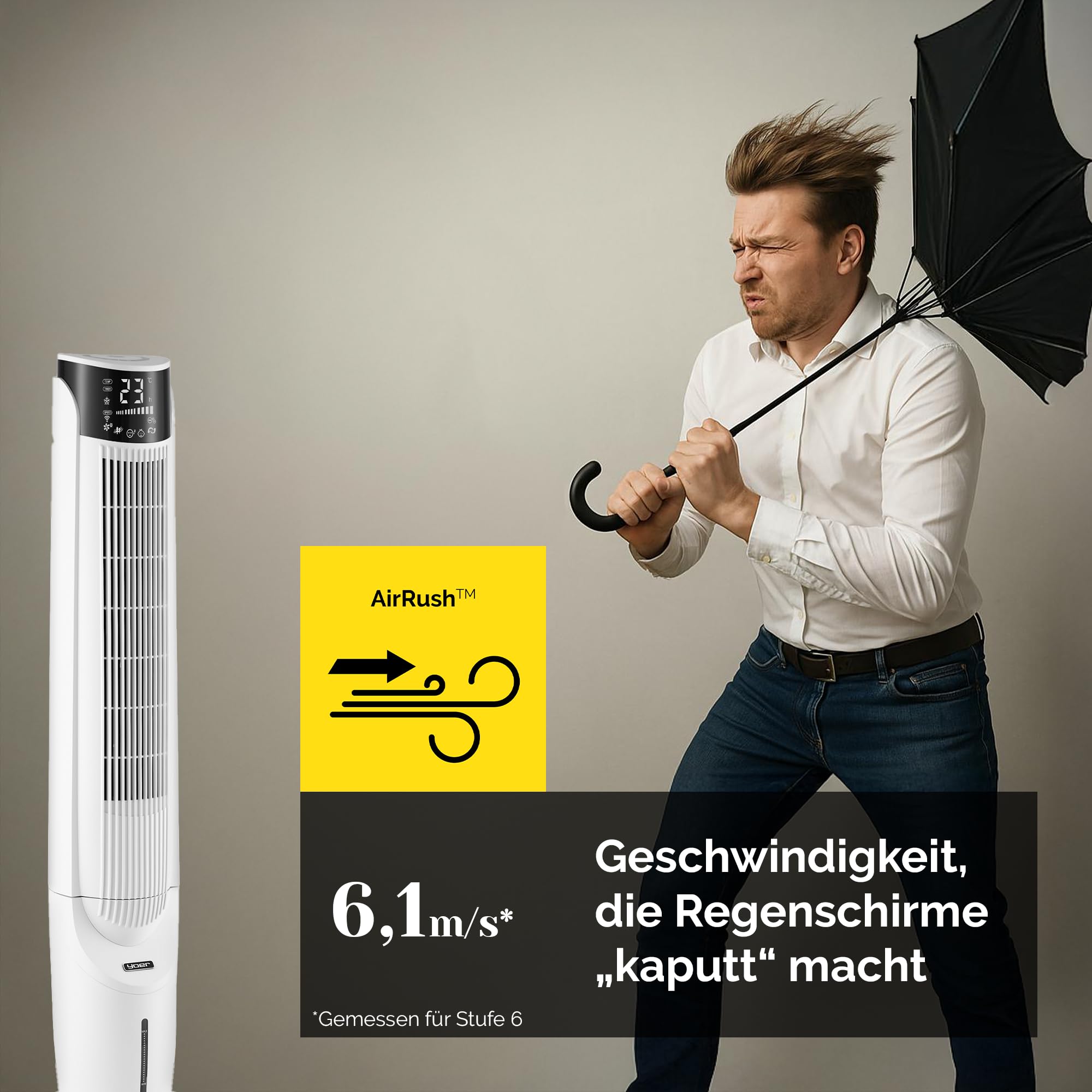 Yoer Luftkühler mit Wasserkühlung, 6-in-1 Ventilator, Luftbefeuchter, Ionisator, Luftreiniger, Aromatherapie, Mobile Klimageräte Air Cooler 3L, 1638 m³/h Luftstrom, 60 W, Weiß, Cascado TFC06W