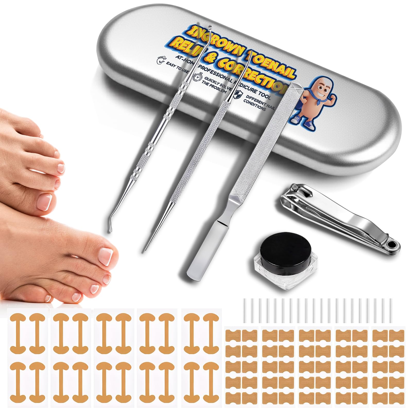 Ingrown Toenail Corrector Kit - Professional Home Pedicure Care for Toenail - Includes Toenail Correction Strips for Ingrown Toenail Relief Removal