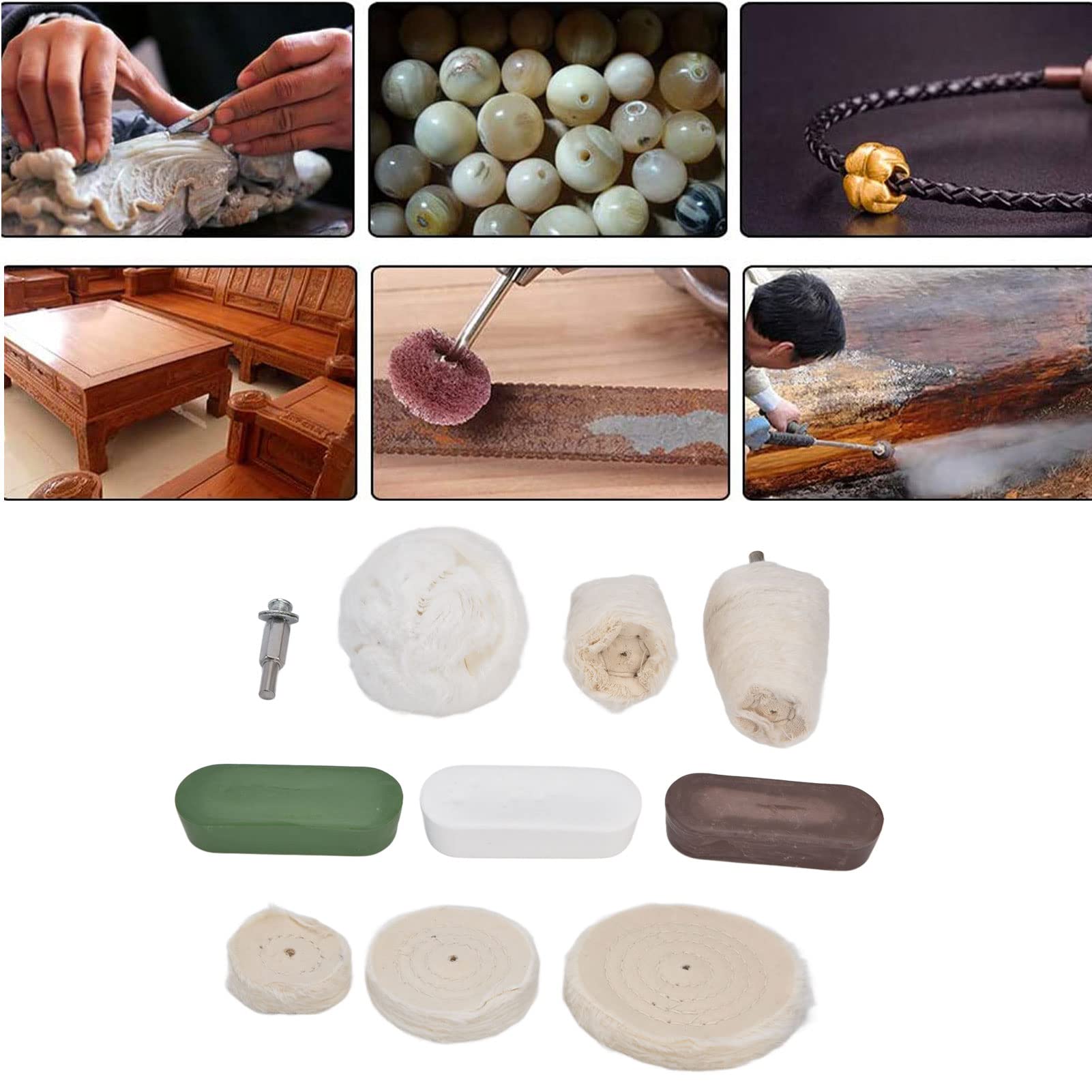 10 Piezas De Rueda De Pulido, Cabeza De Pulido, Juego De Herramientas De Rueda De Pulido De Franela De Algodón, Rueda De Pulido, Rueda De Cono, Cabezal De Pulido Para Taladro, Metal, Mármol, Vidrio