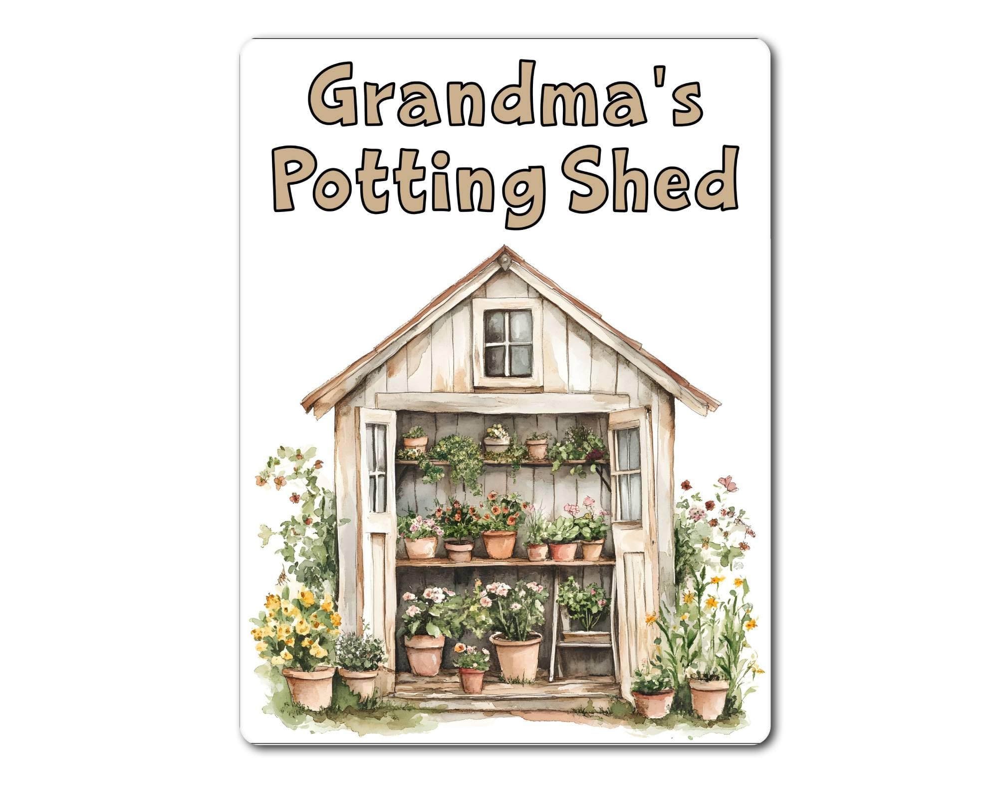 Decalarama Beige Grandma Metal Sign Gift – Grandma's Potting Shed – - Family Fun Gardening Allotment Novelty Aluminium Present
