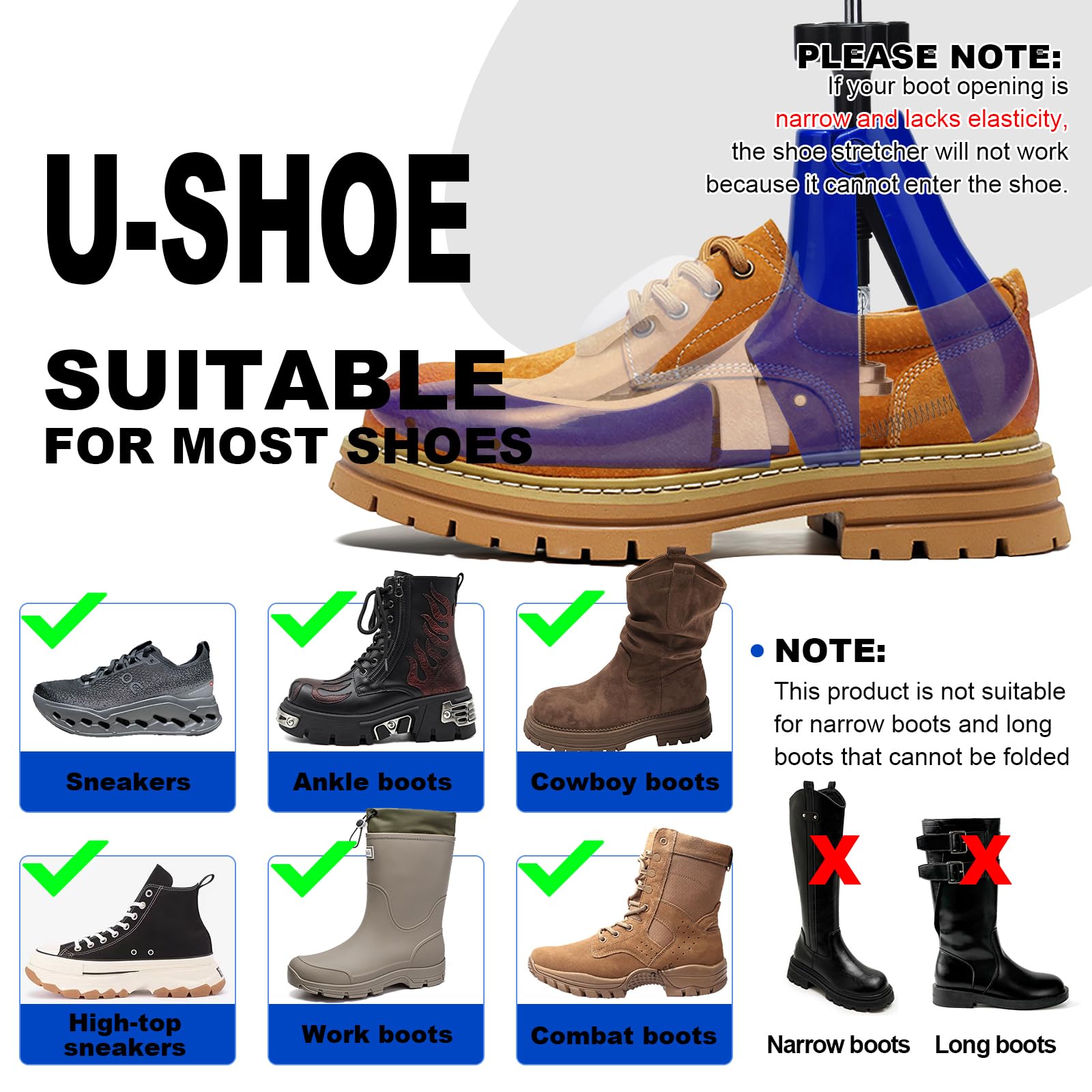 Estirador de zapatos para hombres y mujeres, estirador de botas para pies anchos, ajustable, expansor de botas