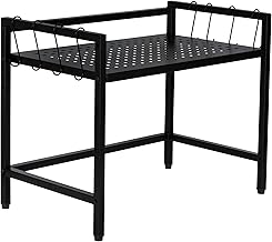 Zeroway 2 Tier Microwave Oven Stand for Kitchen Heavy Duty Adjustable Countertop Rack with 8 Hooks, Metal Storage Organizer for Oven