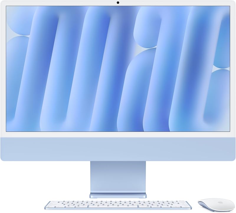 Computadora de escritorio todo en uno iMac 2024 con chip M4 con CPU de 10 núcleos y GPU de 10 núcleos: diseñada para Apple Intelligence, pantalla Retina de 24 pulgadas, memoria unificada de 16 GB, almacenamiento SSD de 512 GB; Azul