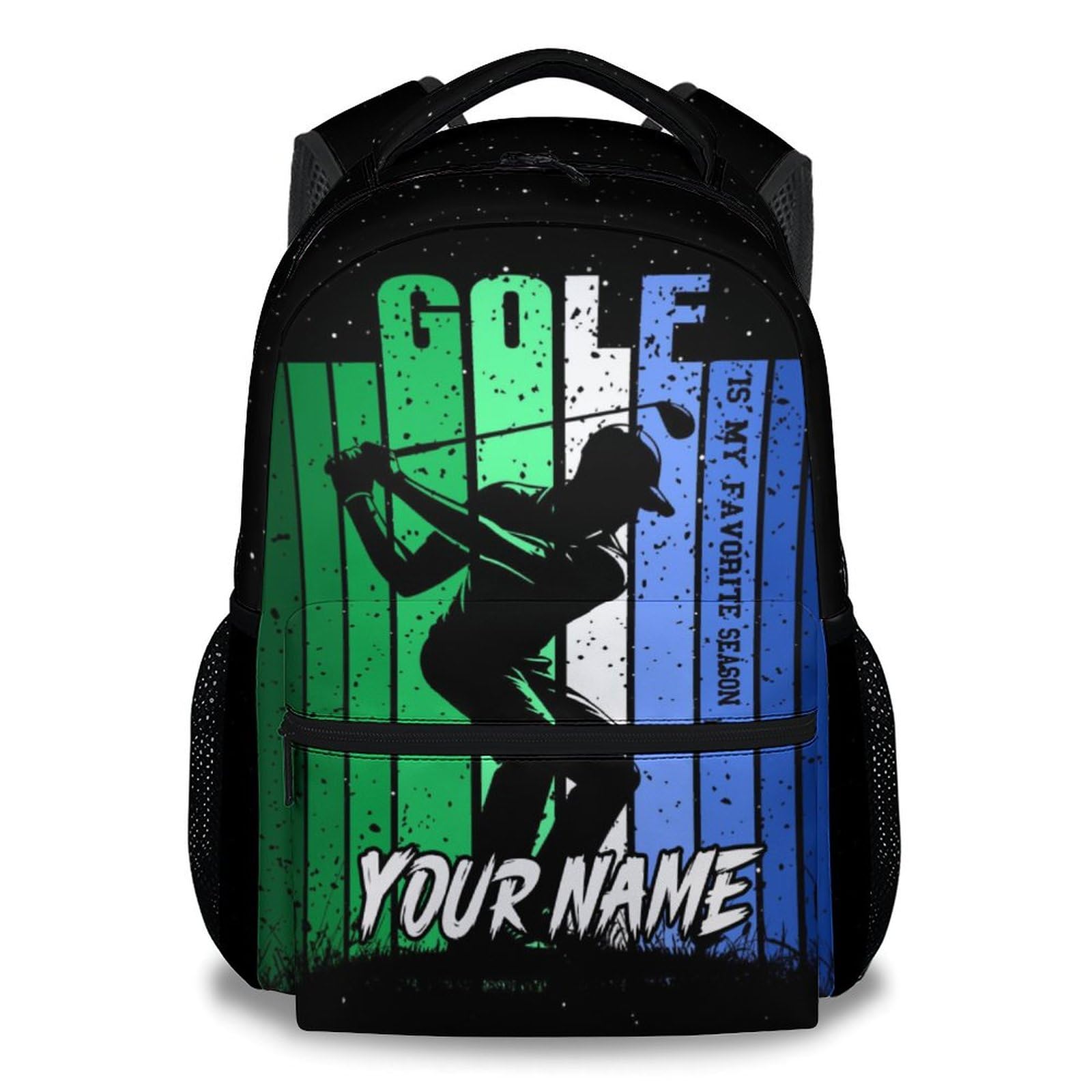 UNIKITTY School Backpack for Boys - Personalized Kids Backpack with Name - Golf Theme Bookbag for Teen - 17 Inch Custom Students Schoolbag for