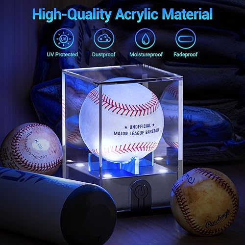 Miniatura 4 de Vitrina de béisbol con luz LED, estuche de béisbol acrílico para exhibición, soporte de béisbol con protección UV, estuche transparente de béisbol