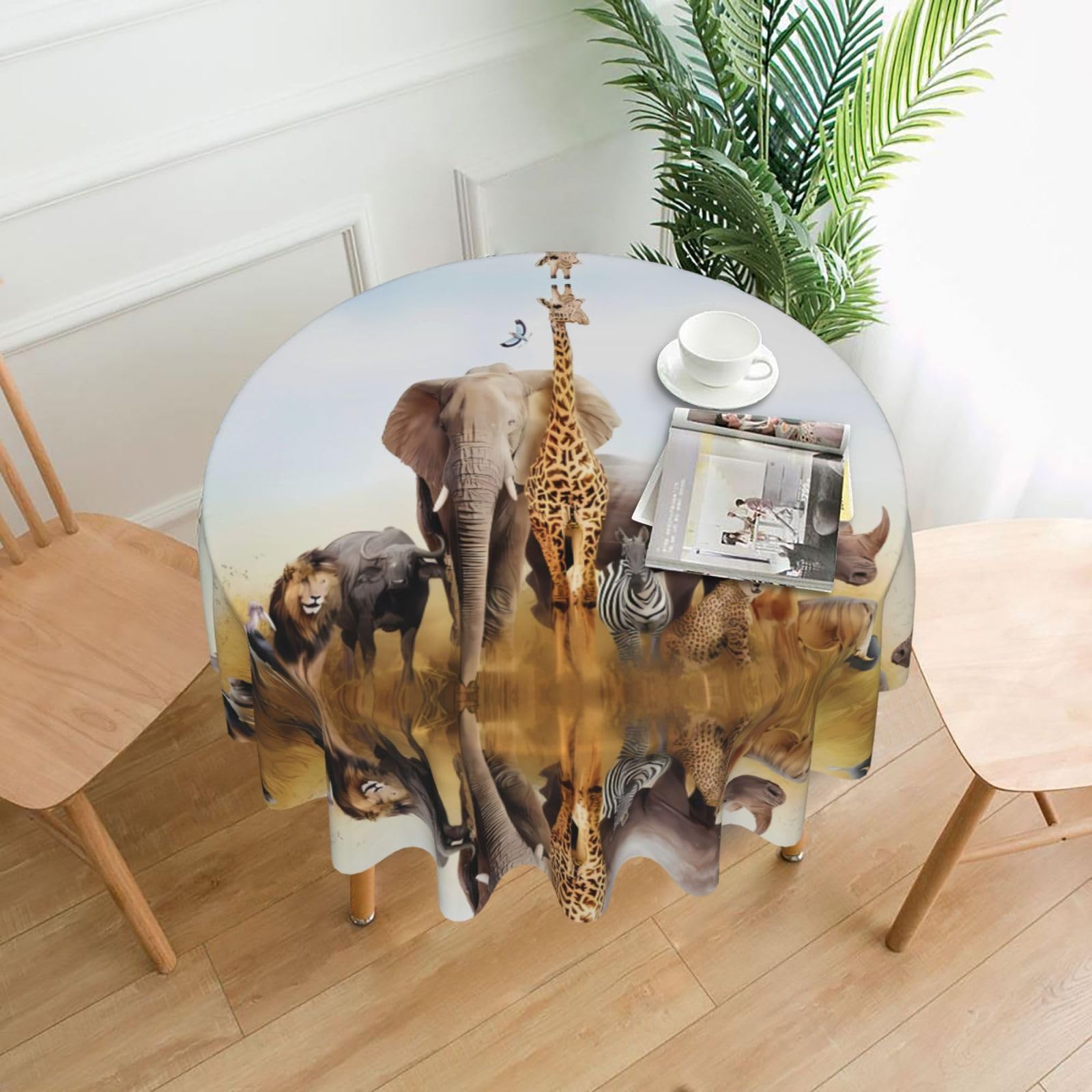 ZHAOUR Animal Safari Print Round Washable Tablecloth – Table Cover