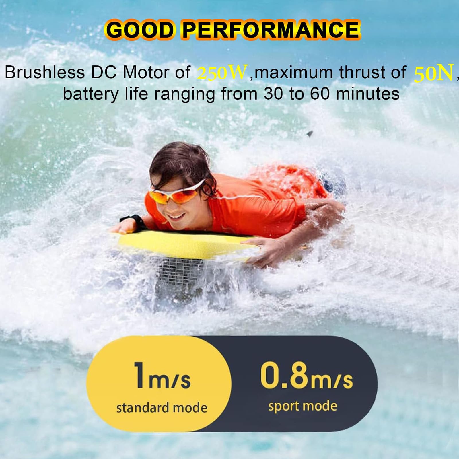Unterwasser-Scooter, mit 50 N Schub, 250 W elektrisches Schwimm-Kickboard, 4400 mAh Akku, IP68 wasserdichter Schwimm-Booster für Pool Schnorcheln und Tauchen