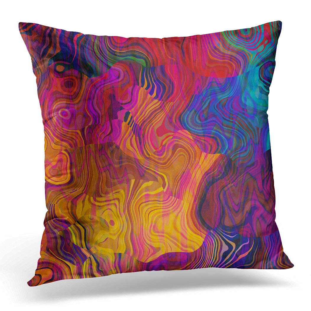 Awowee Color 1 Cushion Cover 50X50cm/20X20inches Abstract Colorful Chaotic Waves Pattern Rainbow Purple Fuchsia Pink Home Decor Throw Pillow Cover Square Pillowcase For Bed Sofa