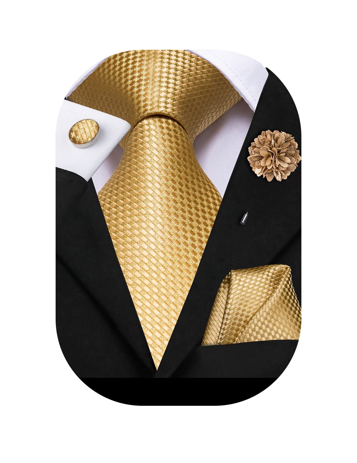 Silk Men's Tie and Pocket Square Cufflinks Lapel Pin Set Jacquard Wedding Business Necktie for Formal
