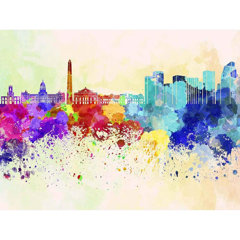 Wee Blue Coo Painting Cityscape Paint Splash Skyline Buenos Aires Art Print Poster Wall Decor 12X16 Inch