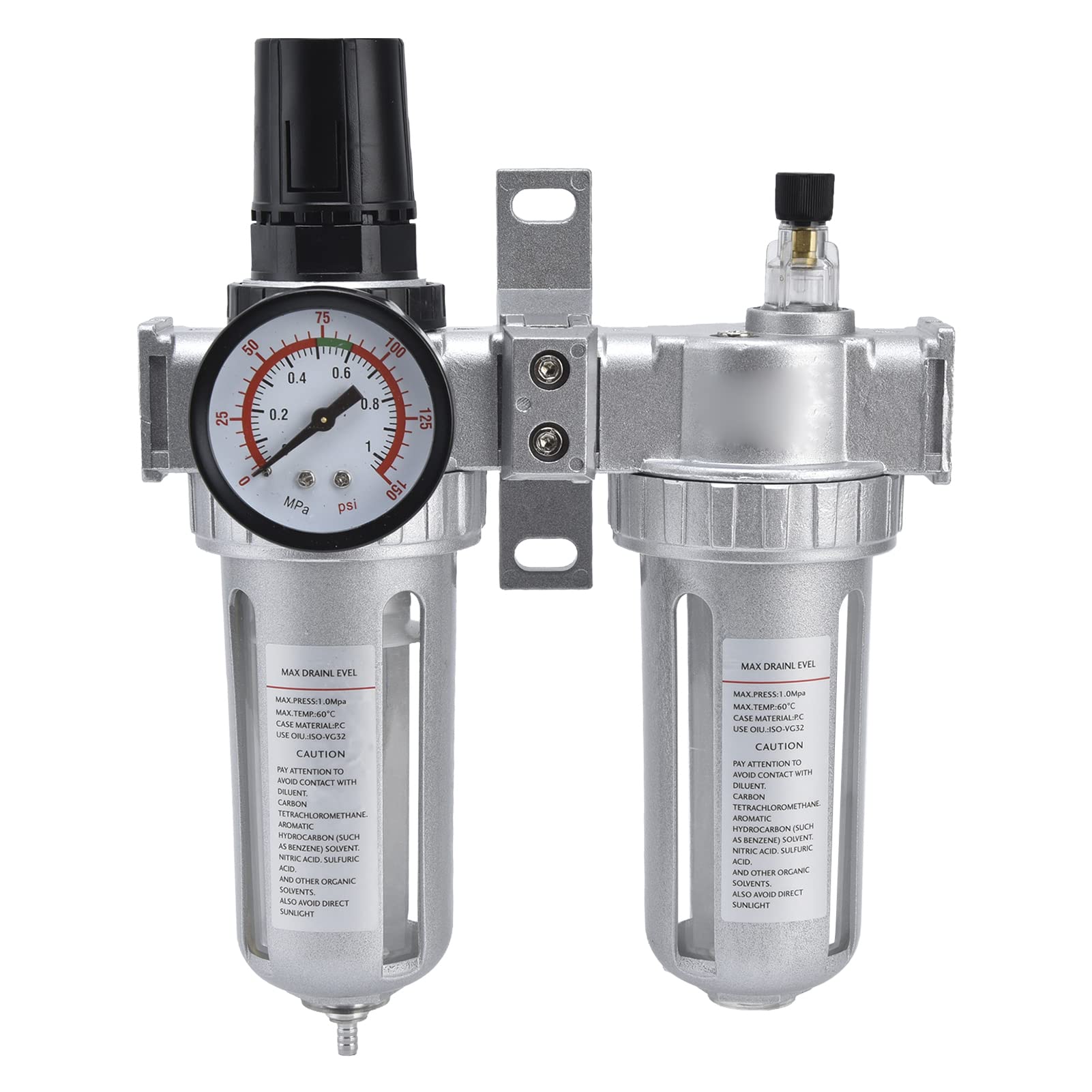 Kit combiné de régulateur de filtre à air comprimé avec manomètre et séparateur d'eau pour compresseurs d'air industriels, lot de 2 construction en alliage d'aluminium (SFC200)