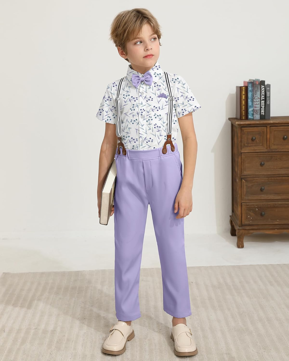 DISAUR Boys Suits 3 Pieces Formal Dress Shirt with Bowtie+Suspender Pants Boy Gentleman Outfits Set 4-8 Years - Image 6