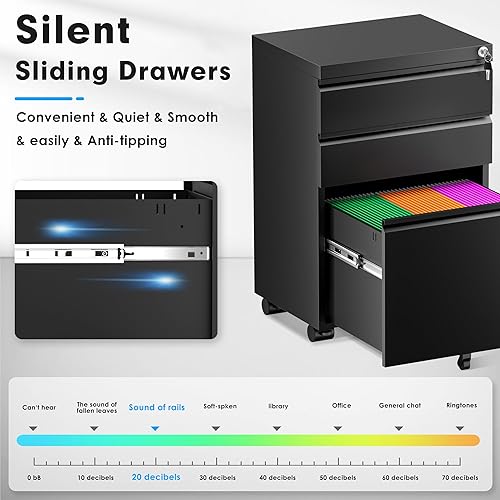 Miniatura 82 de Greenvelly Archivador D de 18 pulgadas, archivador de 3 cajones con cerradura, archivador vertical con bloqueo para oficina en casa, archivador