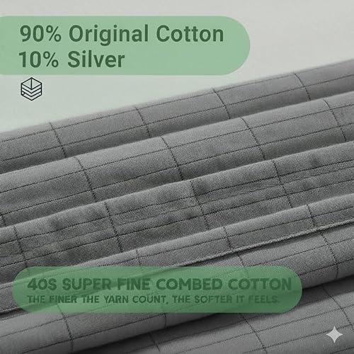 Miniatura 3 de Sábanas de tierra, 10 % fibra de plata pura + 90 % algodón orgánico, sábana bajera de media tierra, talla única para todas las camas (gris, 24 x 108