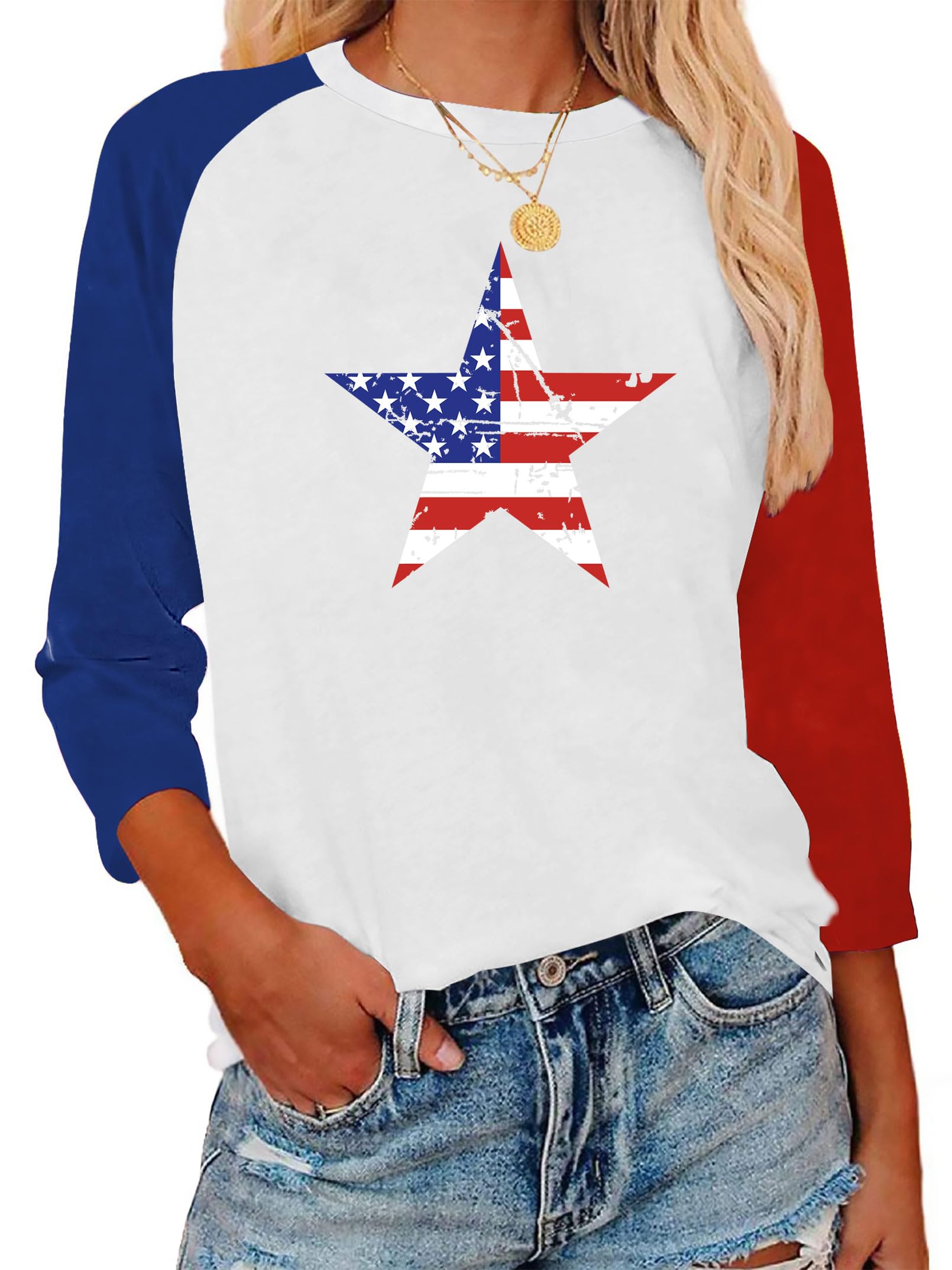 American Flag Shirts for Women Patriotic Tshirts 4th of July Shirt Girls USA Outfits Stars Stripes Tee Tops