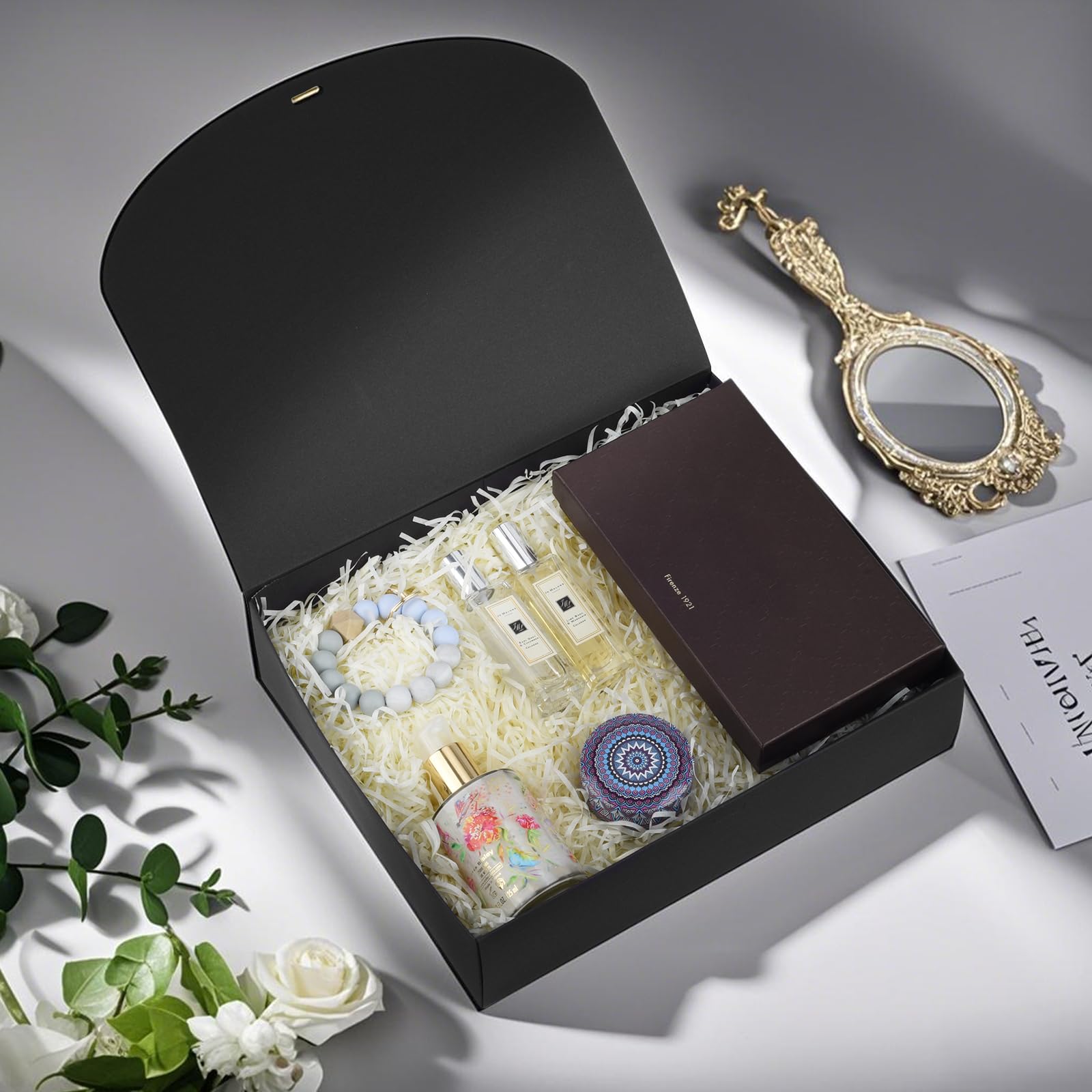 Confezione da 24 scatole regalo con coperchio, 30 x 24 x 7 cm, scatole regalo di lusso nere con nastro, per matrimoni, imballaggi, regali, compleanni (nero)