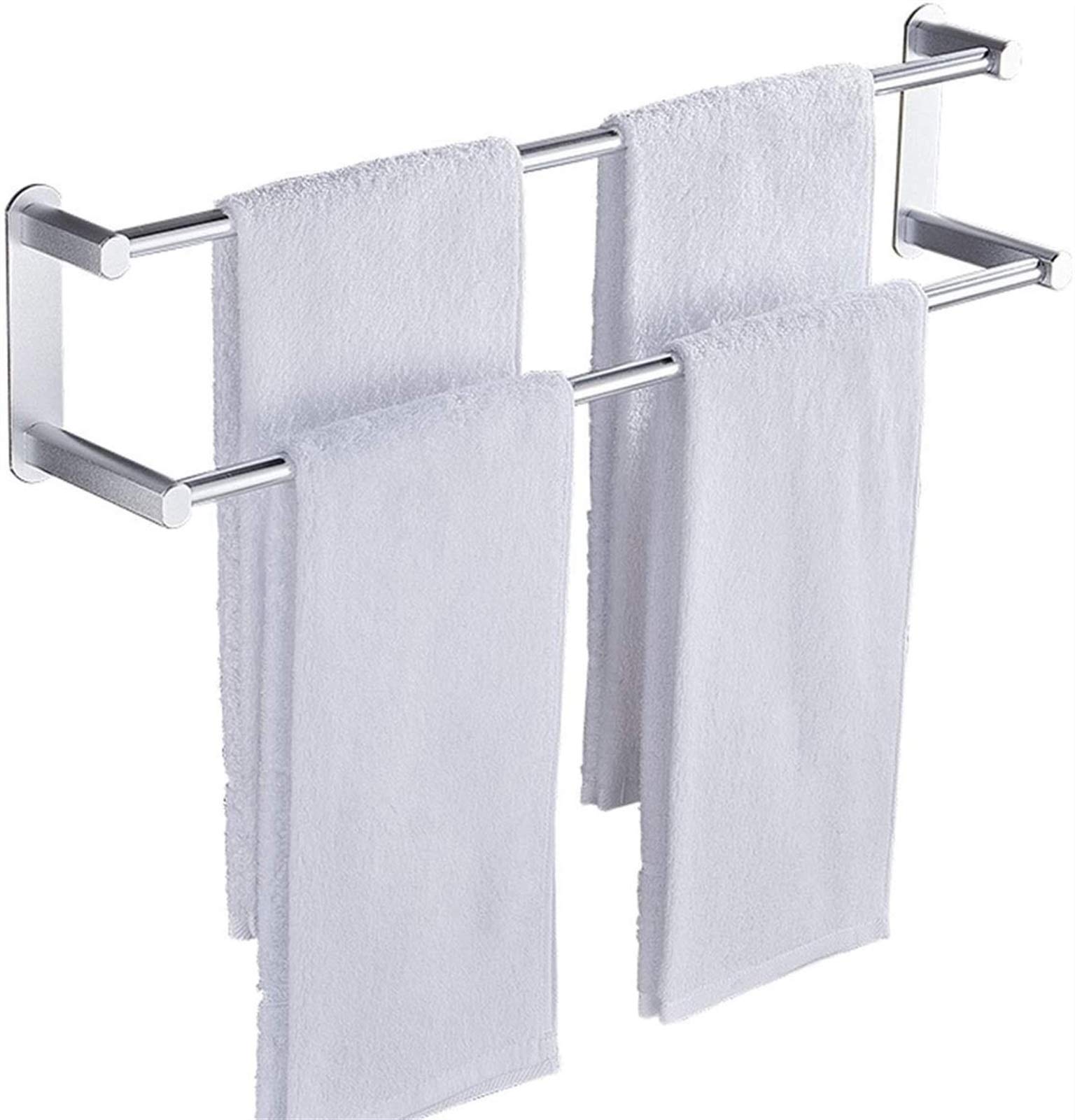 Porte-serviettes double couche aluminium tablette rangement mural 61cm