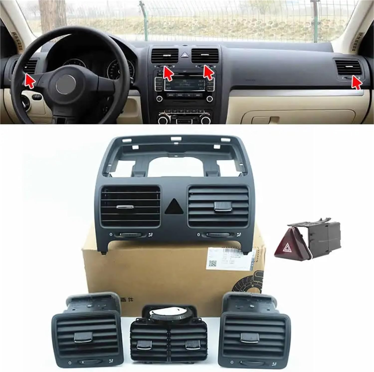 1pc OEM Black Right Dashboard Air Conditioning Outlet Vent Double Flash Switch Compatible With VW JETTA 5 GOLF MK5 GTI MKV Rabbit(Back row)