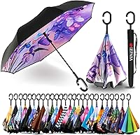 Vista 130 de SIEPASA Paraguas invertido invertido de 49/56 pulgadas, doble toldo extra grande, ventilado, resistente al viento, impermeable, paraguas de golf