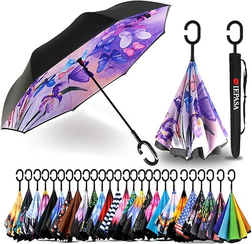 Miniatura 6 de SIEPASA Paraguas Invertido Reverso de 4956 Pulgadas, Doble Toldo Extra Grande Ventilado Resistente al Viento Impermeable Paraguas de Golf Tipo