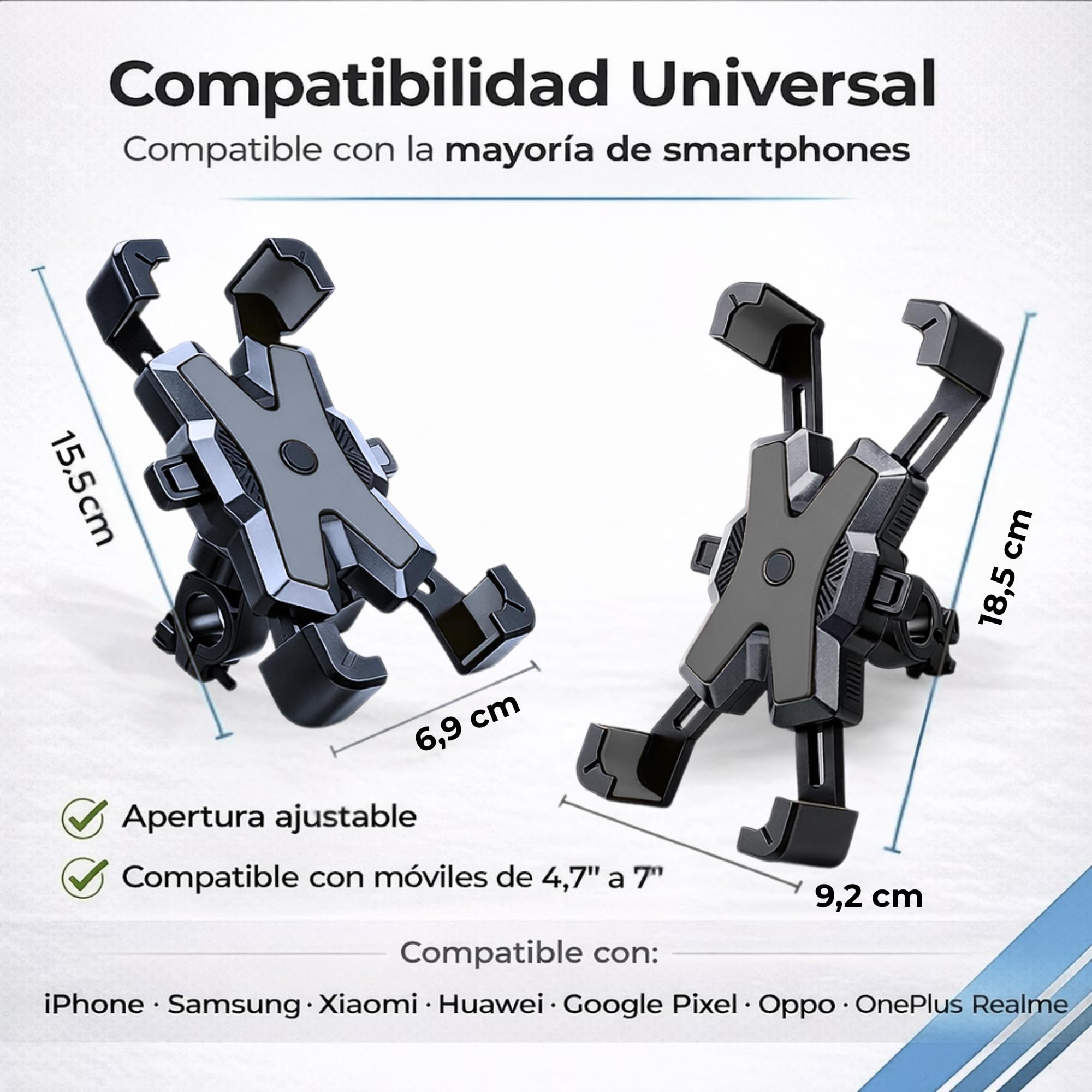 BIBRABY® Soporte móvil Moto de Manillar | Soporte movil Bicicleta | Patinete eléctrico | Soporte telefónico Desmontable | Giro 360º | Compatibilidad Universal 4,5-7'' (Negro) — view 5