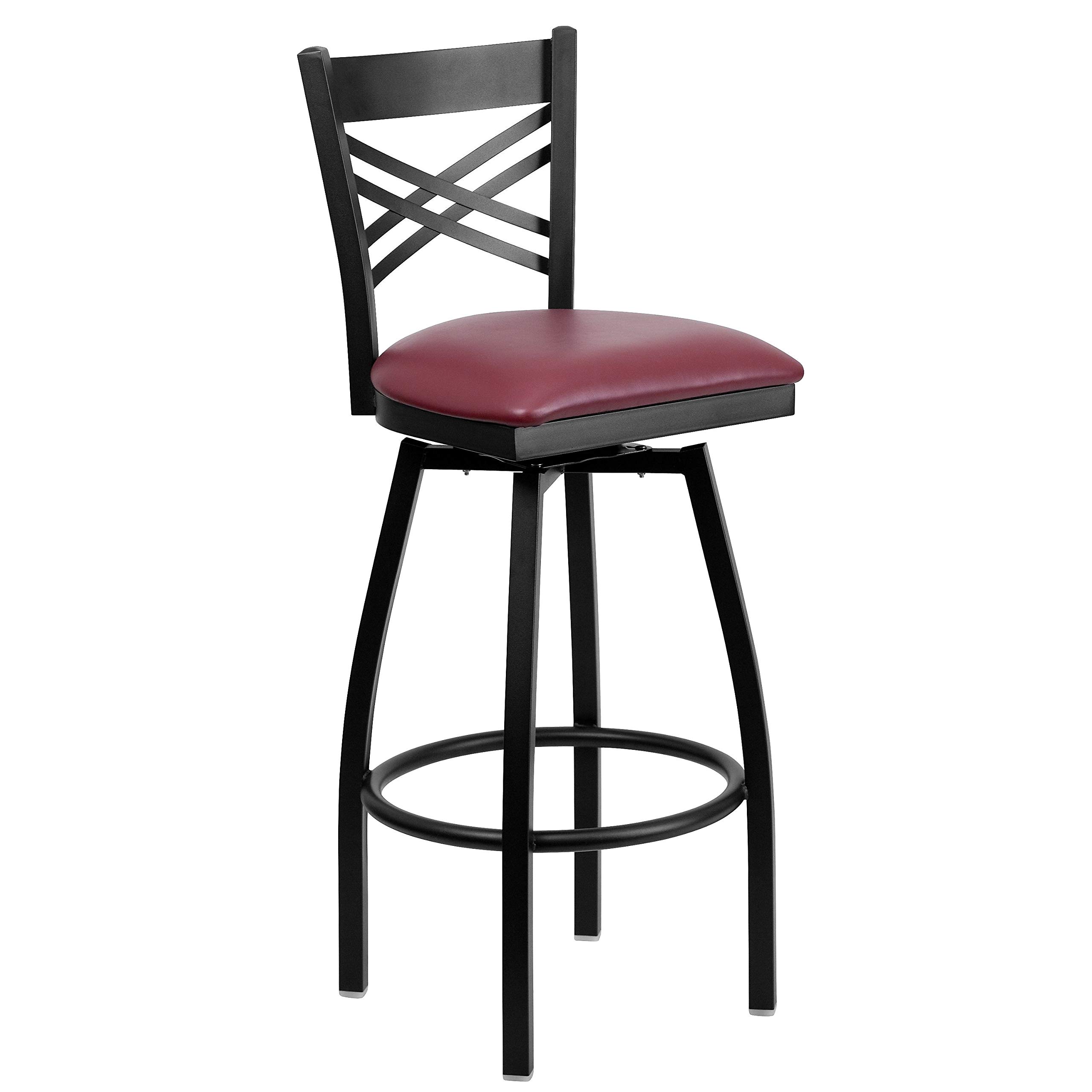 Flash Furniture 2 Pk. HERCULES Series Black ''X'' Back Swivel Metal Barstool - Burgundy Vinyl Seat