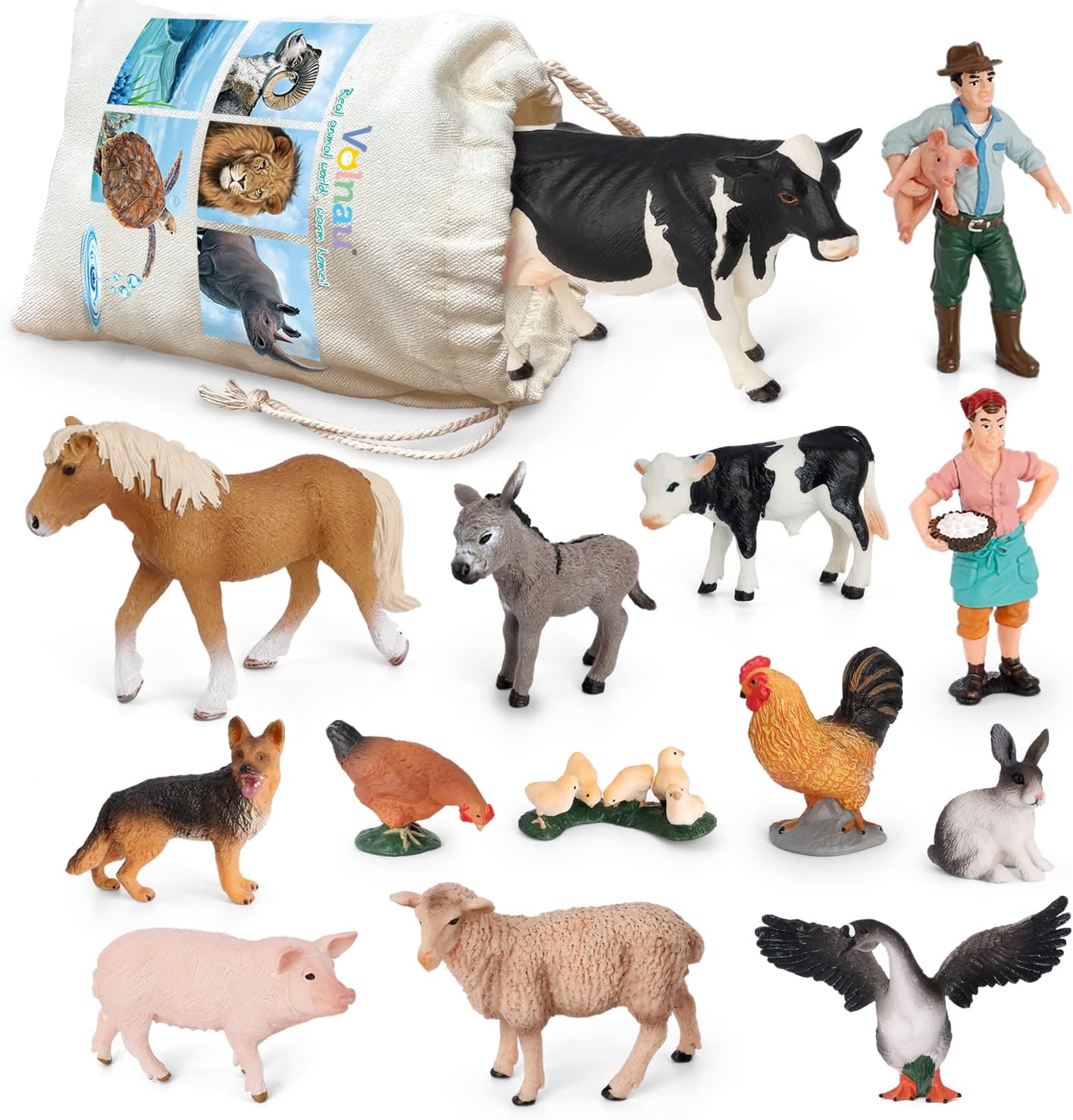 Barn Animal Figurines 14PCS Barnyard Animal Figure Farm Toys for Toddlers Kids Preschool Educational Cow Sheep Cock Hen Dog Pig Decorations Sets