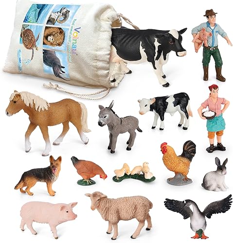 Volnau Figuras de animales de granja, 14 piezas, figuras de granero para niños pequeños, preescolar, vaca, oveja, polla, perro, cerdo, juegos de