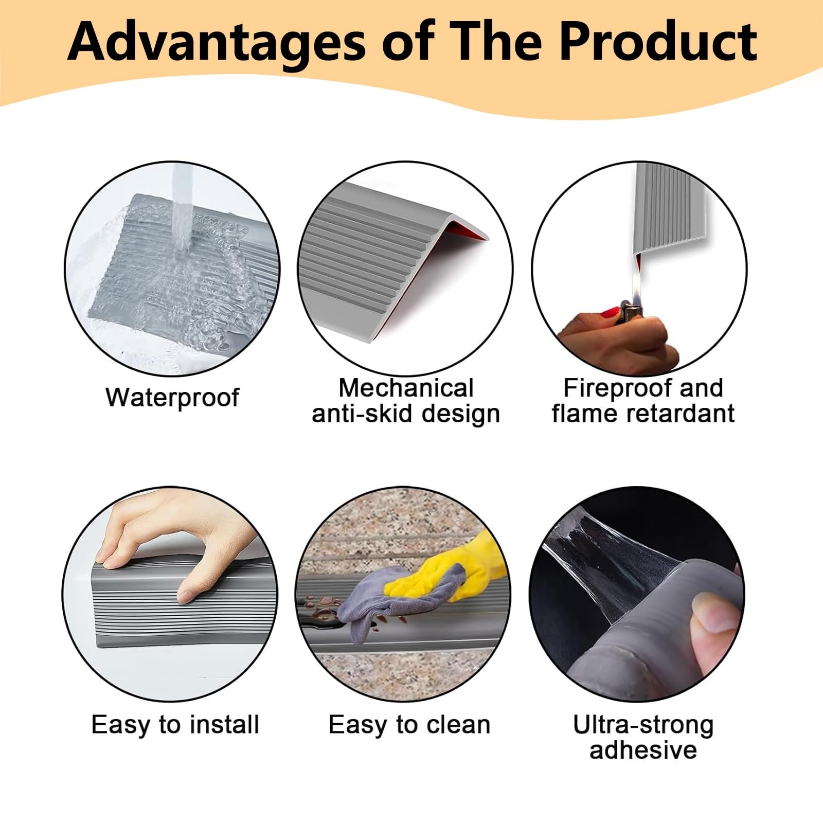 Tira De Vinilo Autoadhesiva Antideslizante Para Escalera, Borde De Escalera De Goma De PVC, Esquina De Goma Antideslizante For Escalera, Para Peldaños De Interior Y Exterior, Cantonera Protector(Grey,