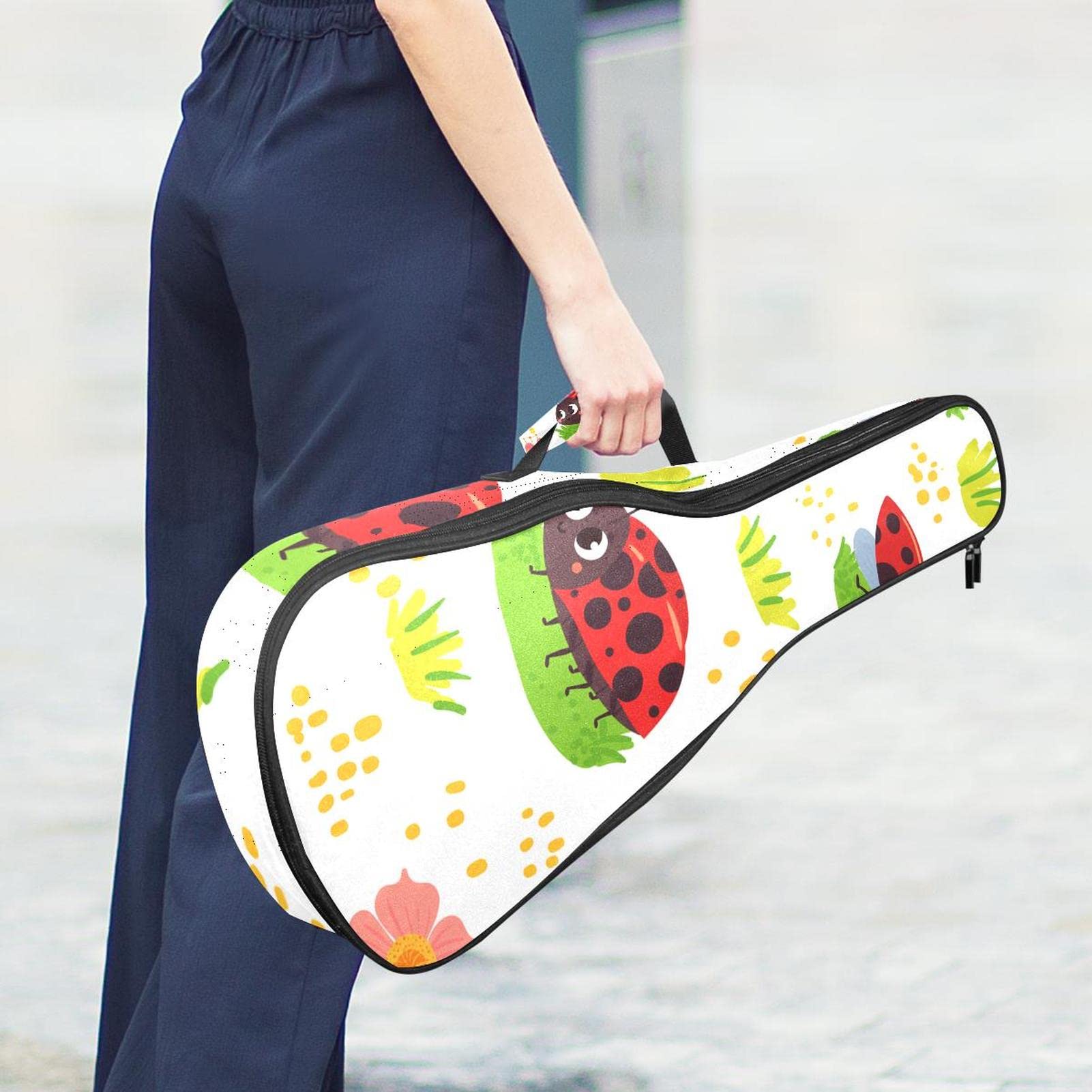 Bolsa De Ukelele Hermosa Flor De Mariquita Fundas Para Ukelele 23 Pulgadas Para Soprano Tenor Concierto 10 Mm De Grosor